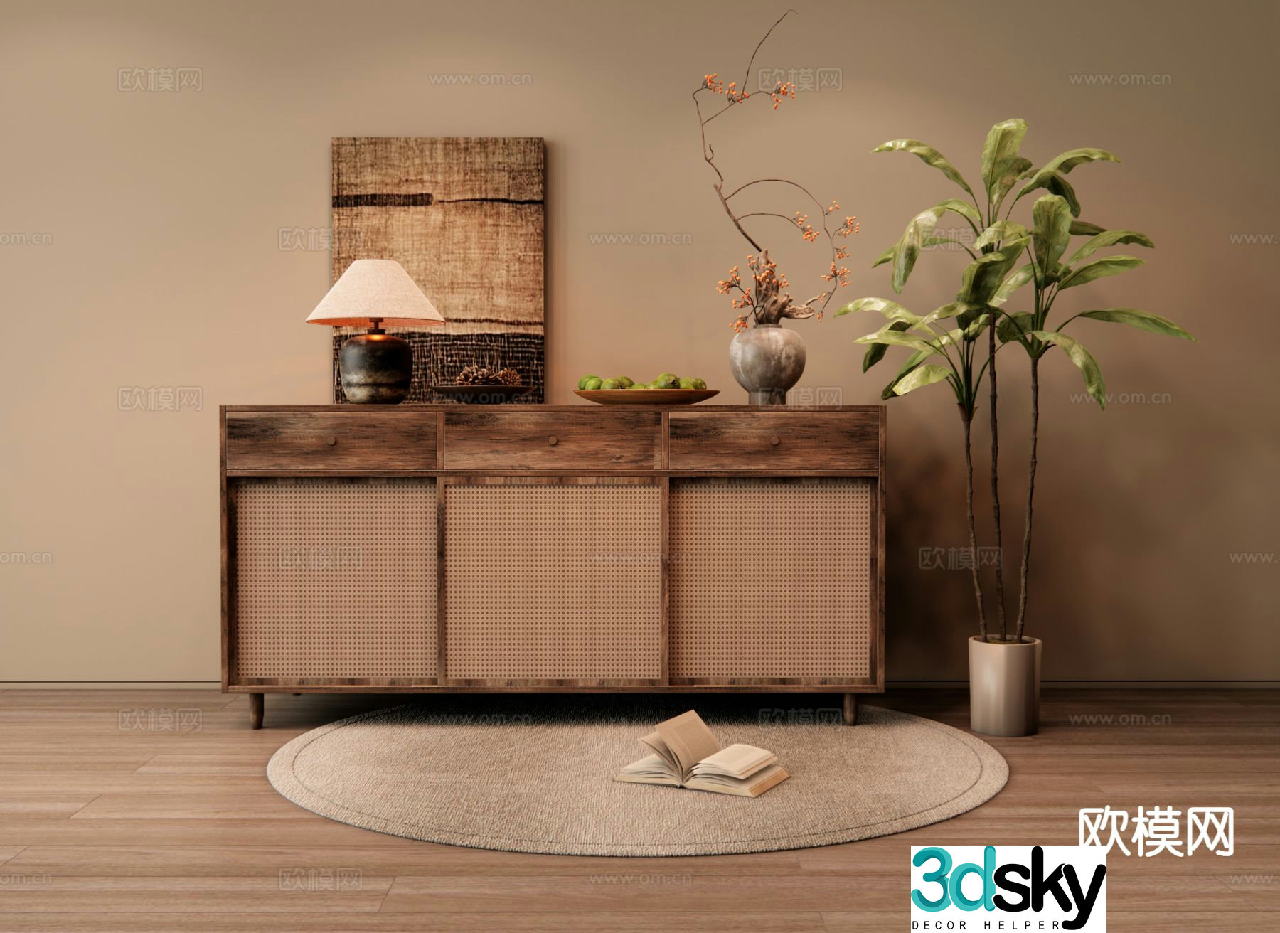 Medieval style entrance cabinet and side cabinet 3D model
