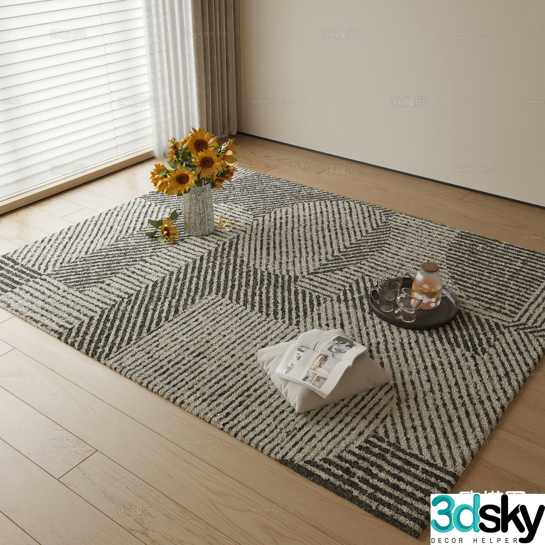 striped carpet square carpet 3d model