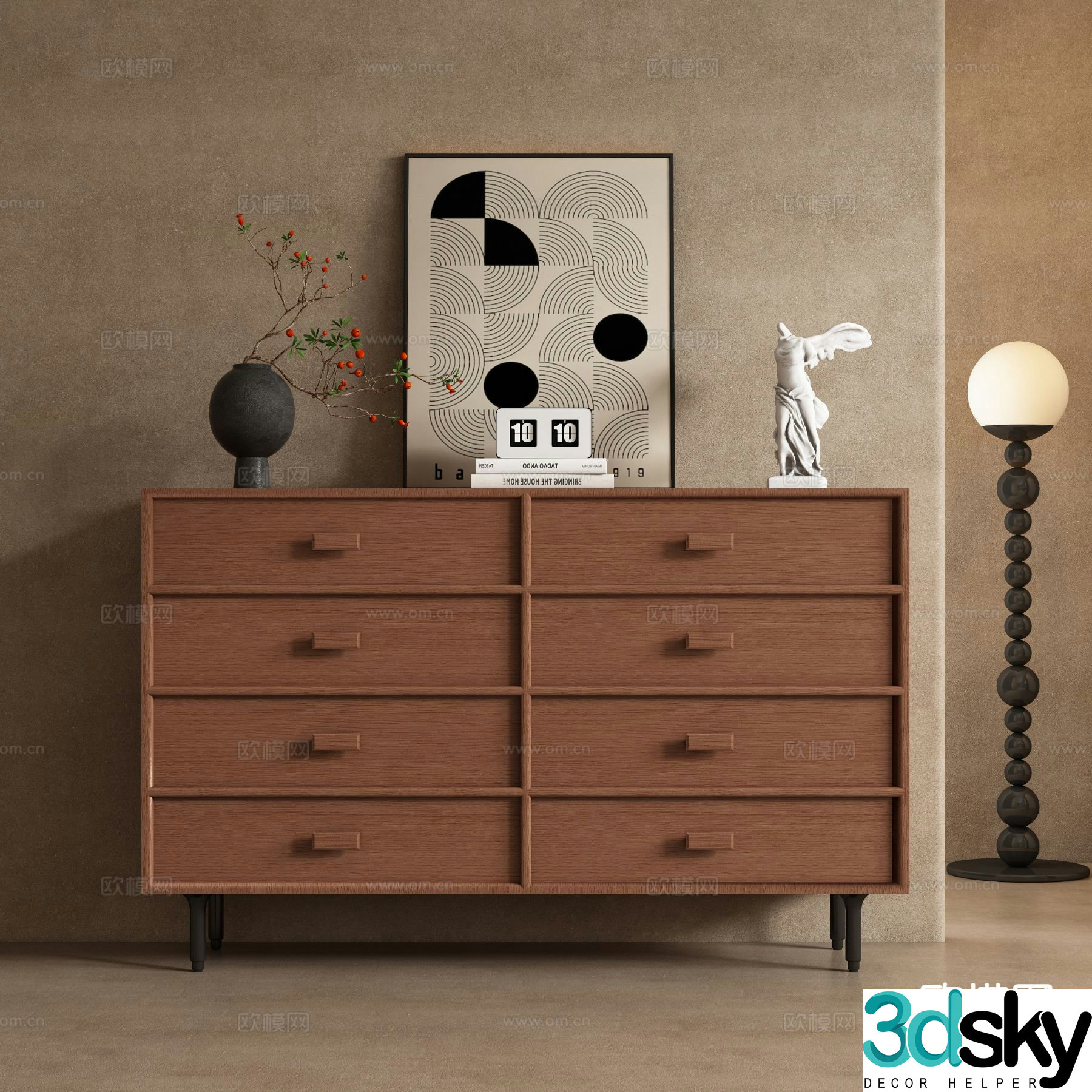 Medieval style side cabinet entrance cabinet chest of drawers 3D model