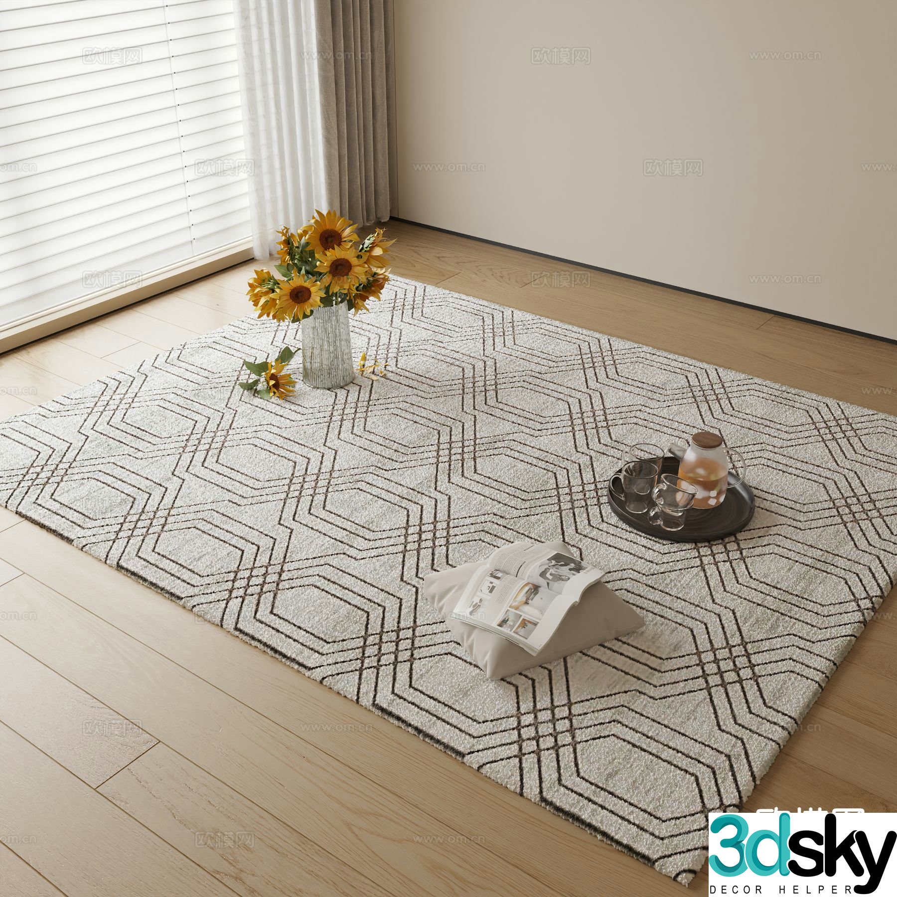 Modern carpet square rug 3d model