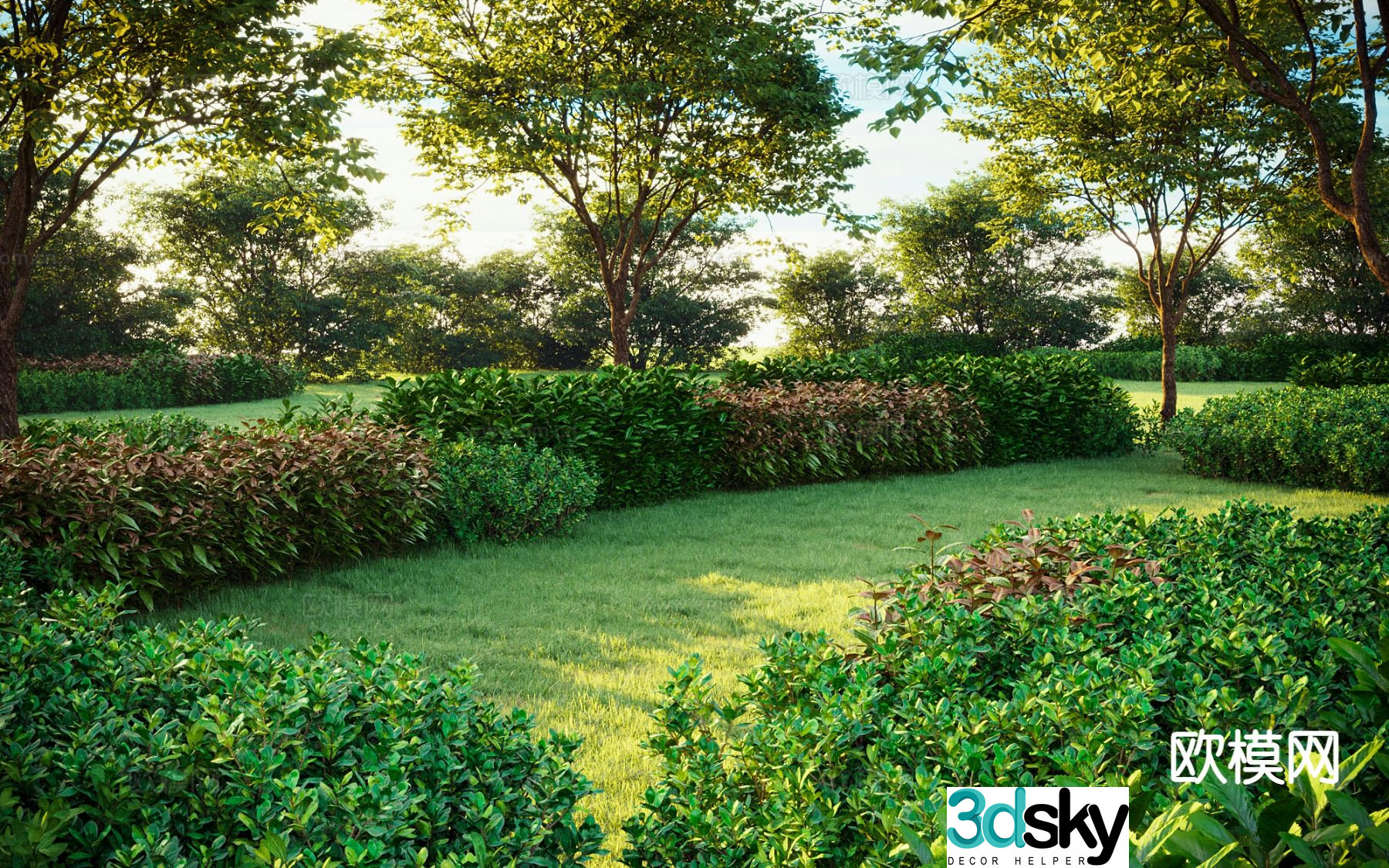 Garden landscape hedge shrub lawn 3d model