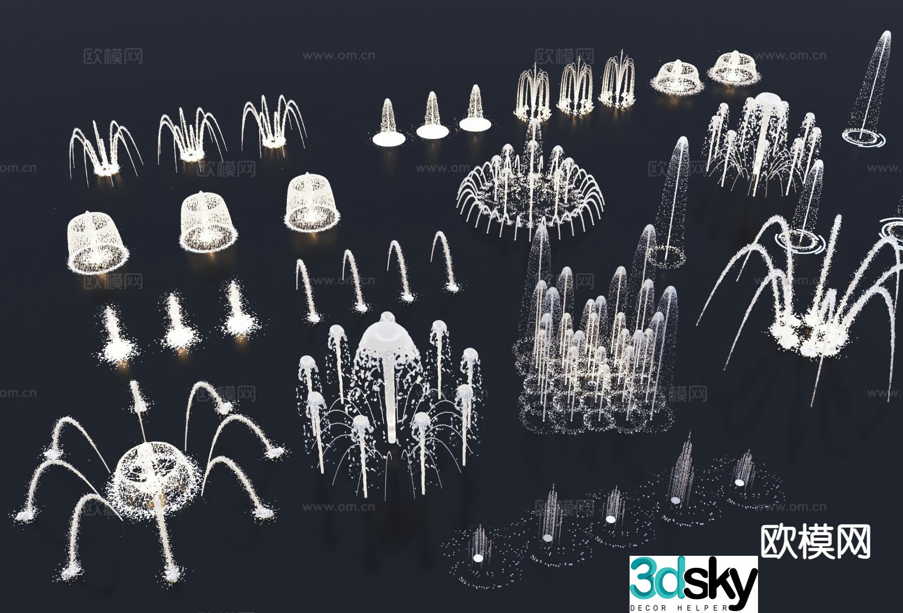 Fountain waterscape dry spray spring water column splash falling water 3D model
