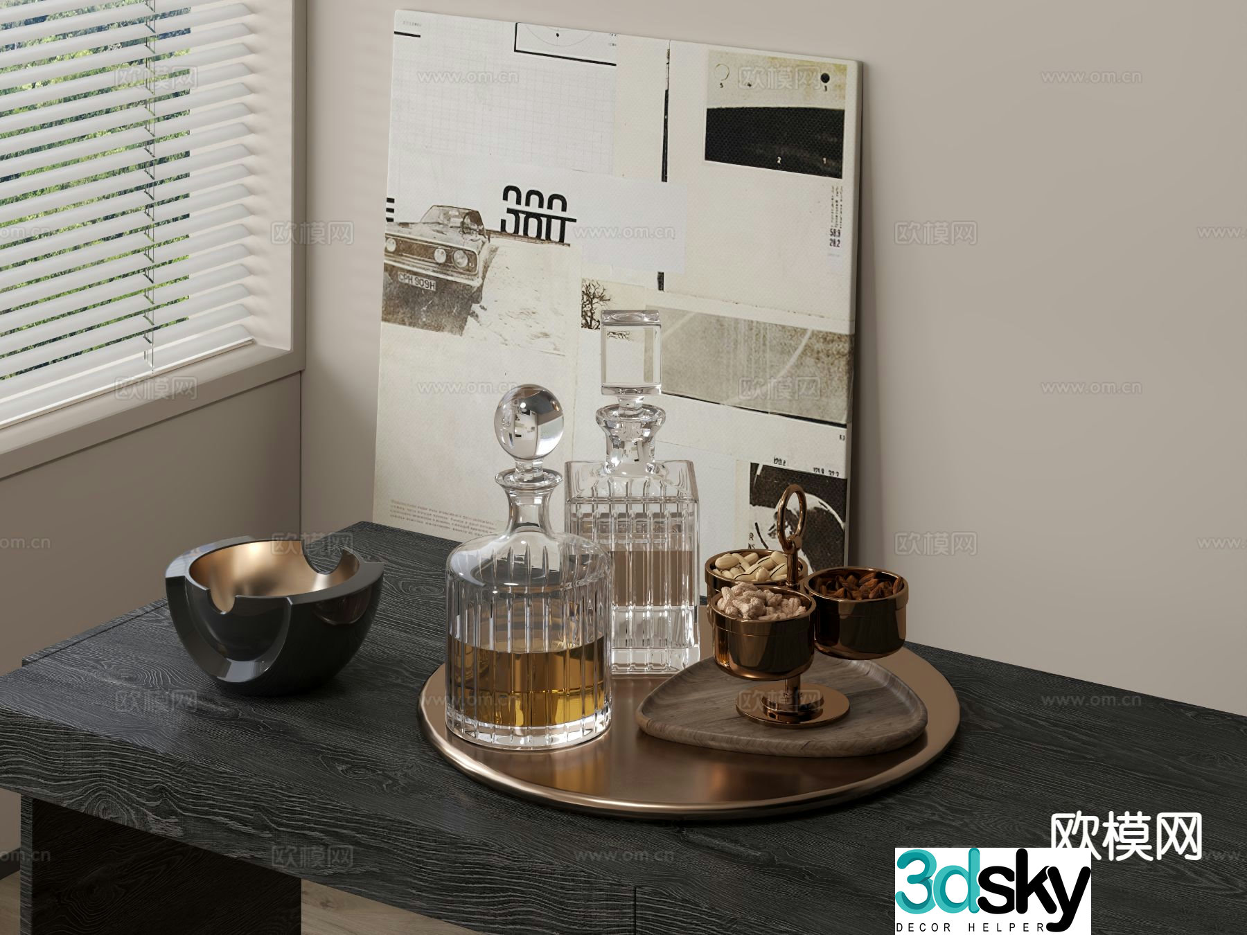Modern tableware tray wine 3d model