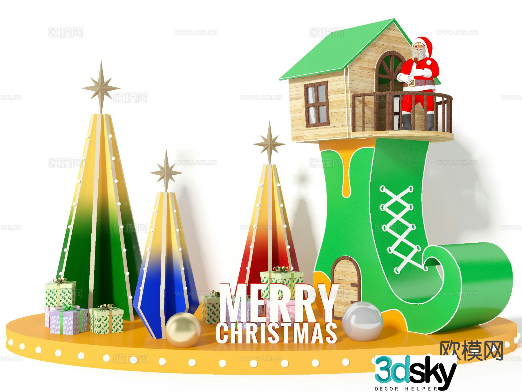 Store Christmas display 3D model of shopping mall display