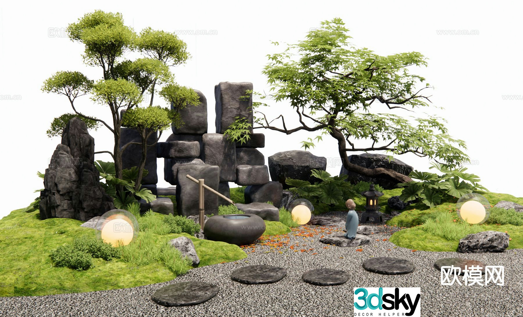 Courtyard landscape rockery stones flowing water bowl 3D model