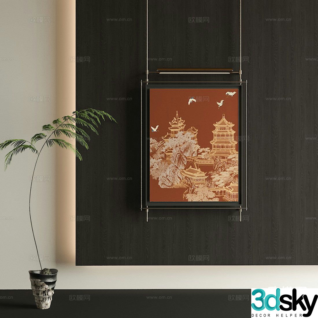 New Chinese style decorative painting architectural painting hanging painting 3D model
