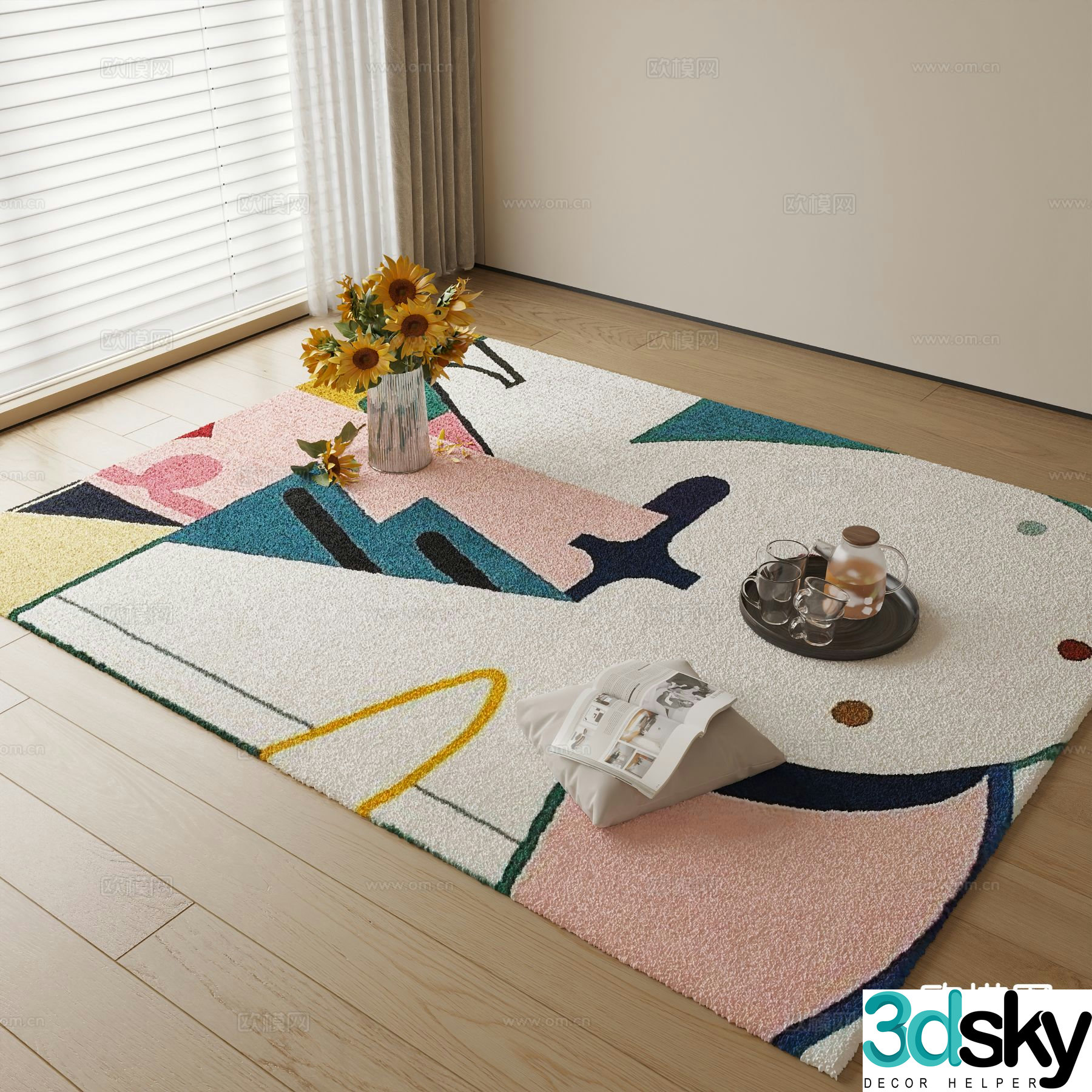 Modern carpet square rug 3d model