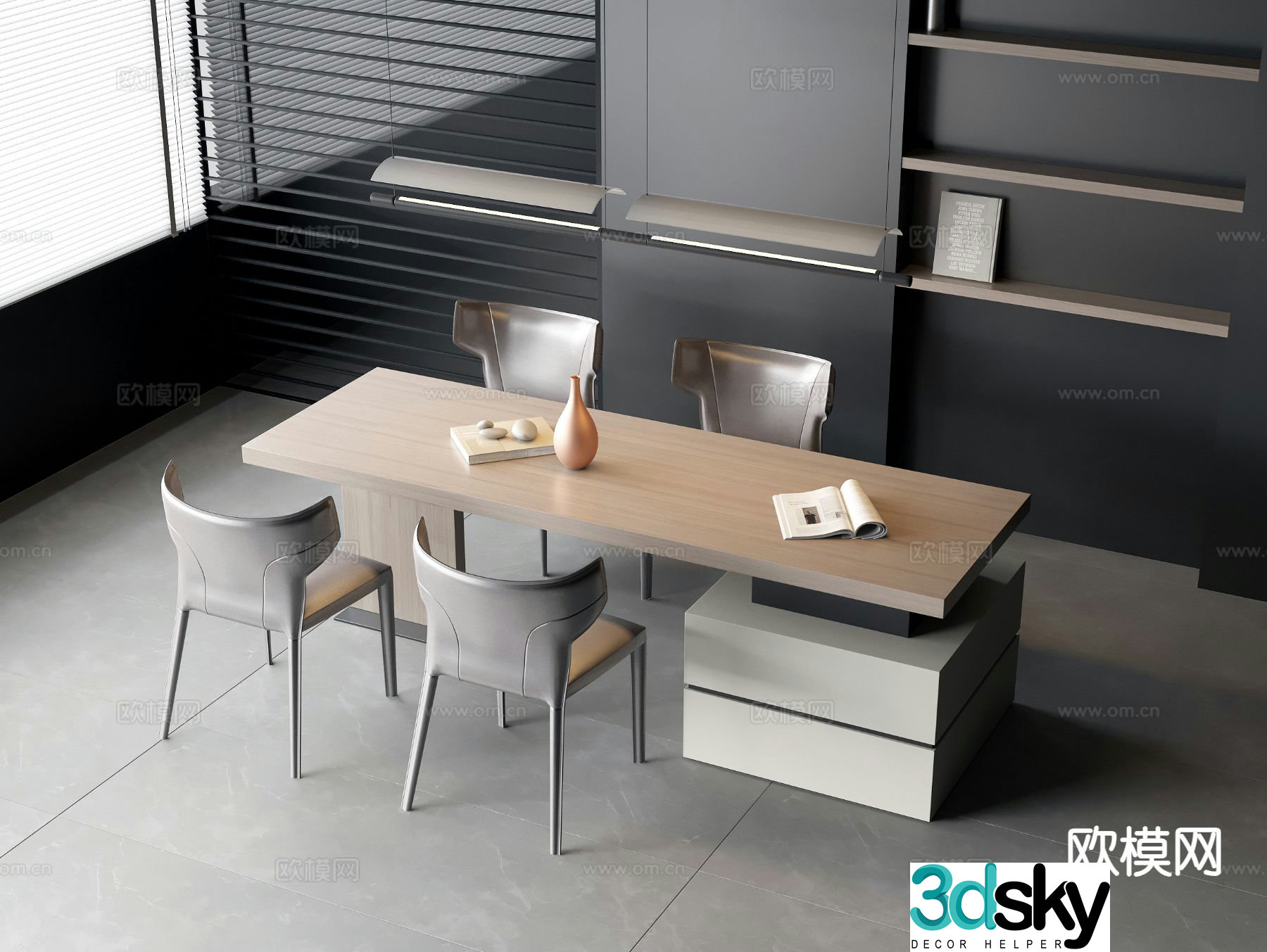 Bar dining table and chairs solid wood dining table 3d model
