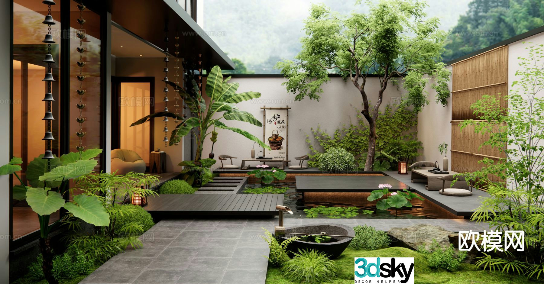Villa courtyard patio garden 3d model