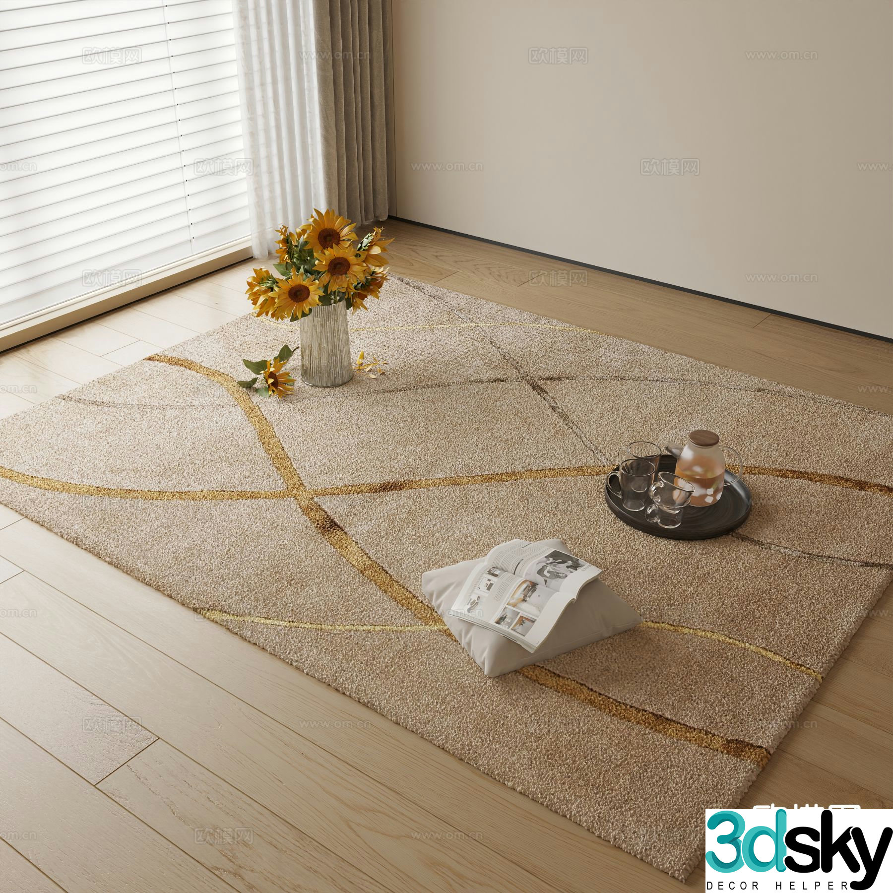 Wabi-sabi carpet square rug 3d model