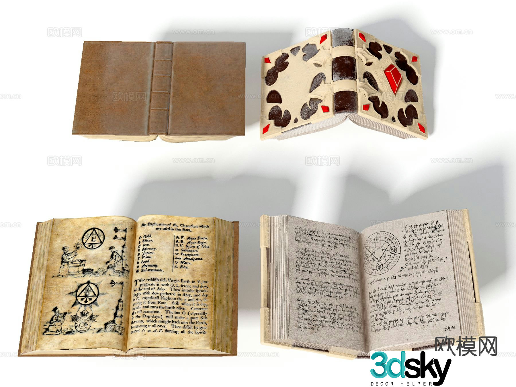 retro books ancient books books open books 3d model