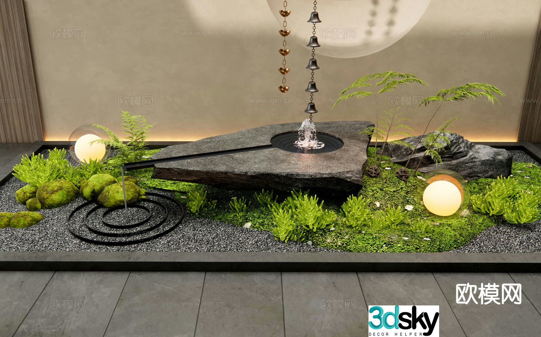 Landscape sketches moss landscaping cold rain chain fountain 3D model