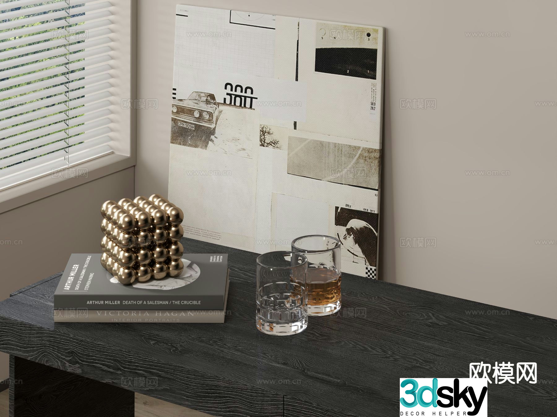Modern desktop ornaments books cups 3D model