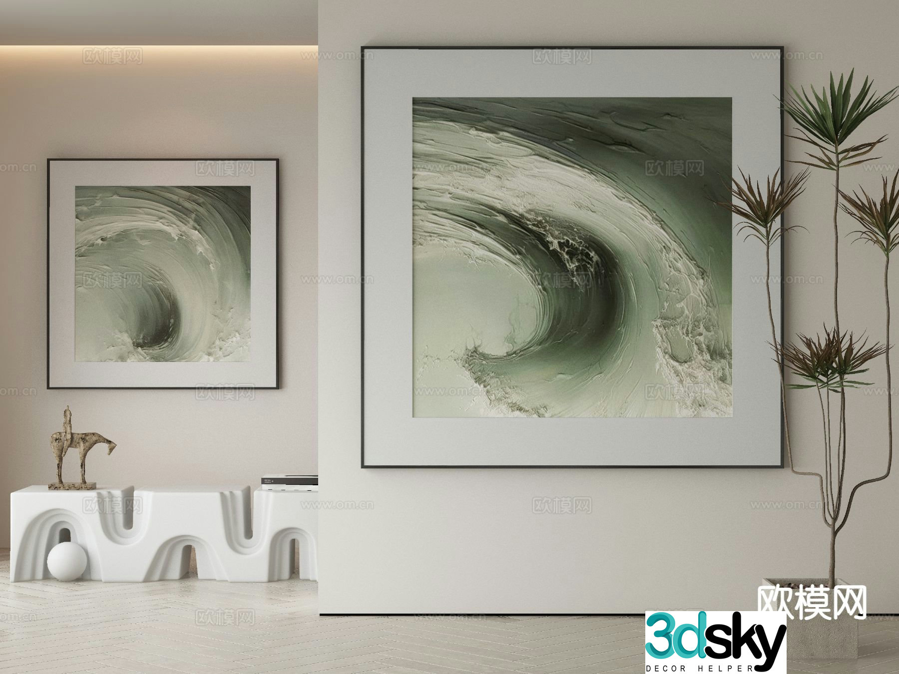 Modern decorative painting abstract painting wave hanging painting 3D model
