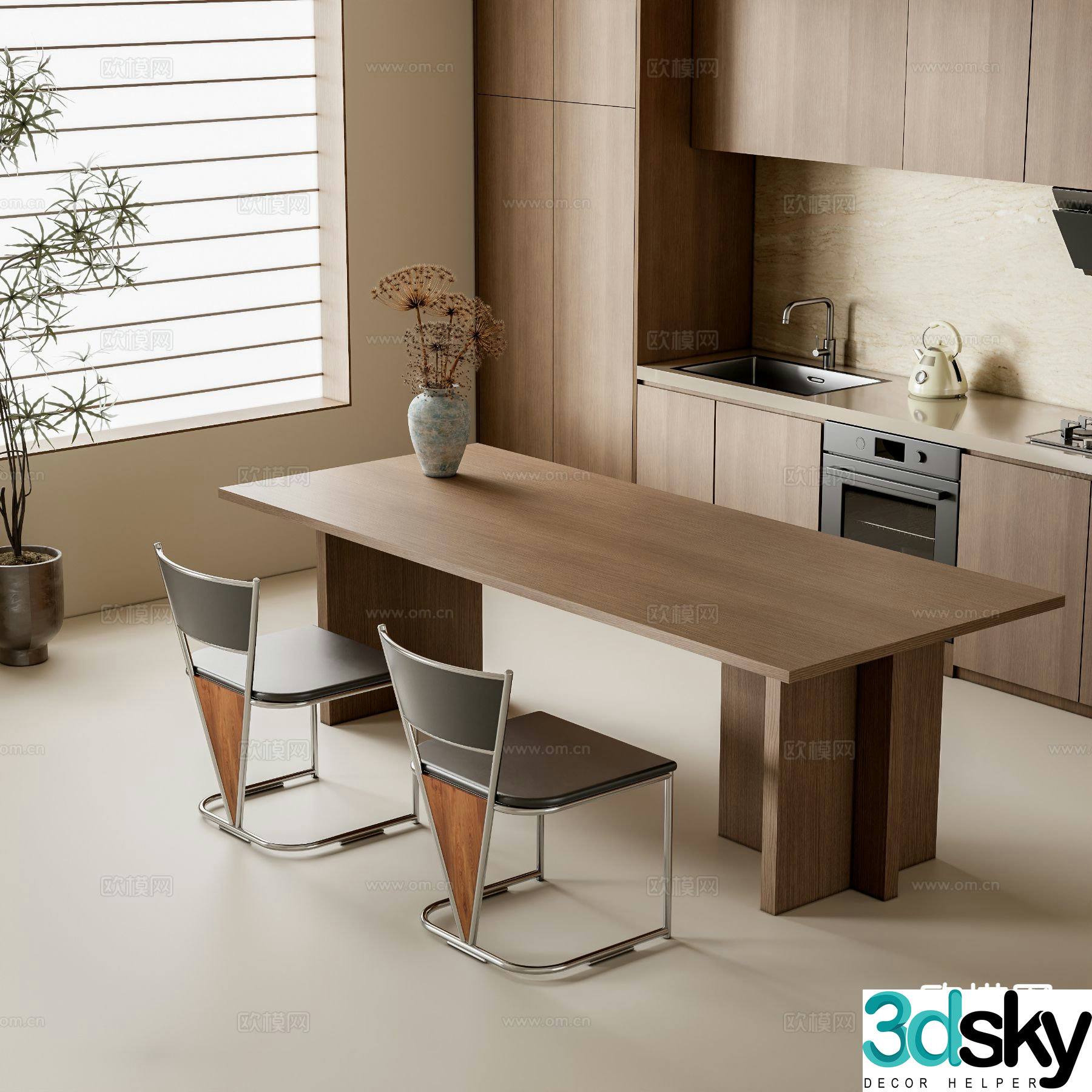 Medieval style dining table and chairs bar dining table 3D model