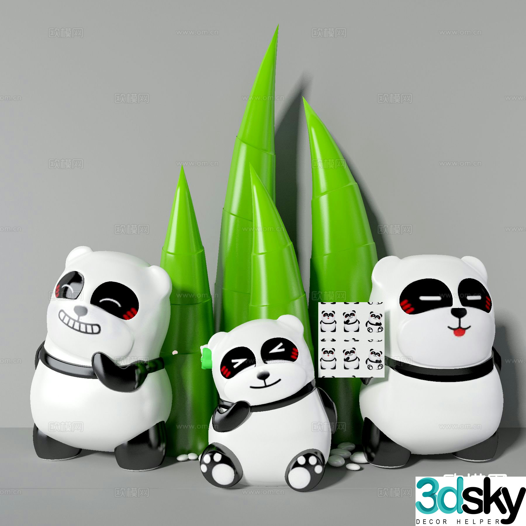 Cartoon panda bamboo beauty 3d model