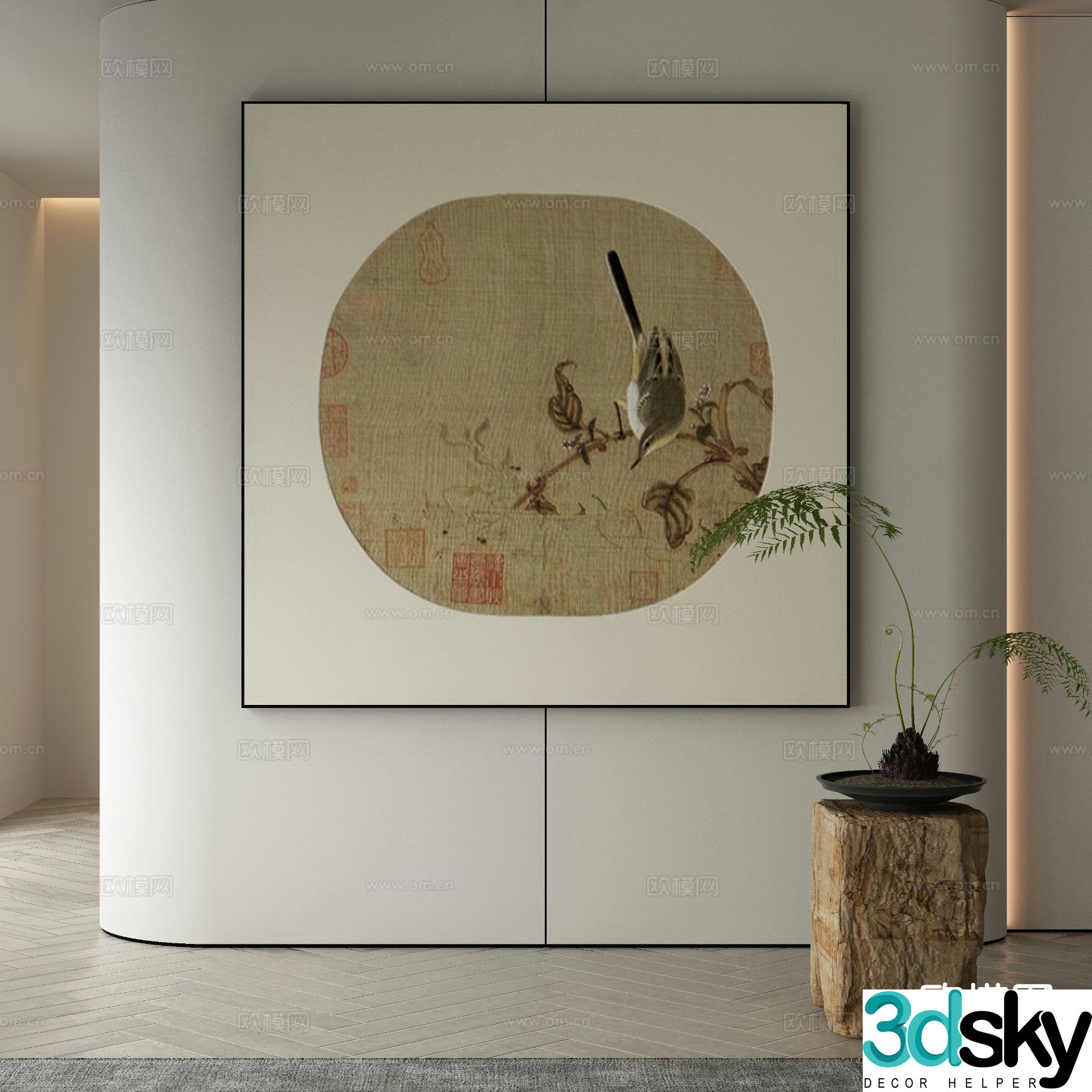 New Chinese style decorative painting flower and bird painting 3D model