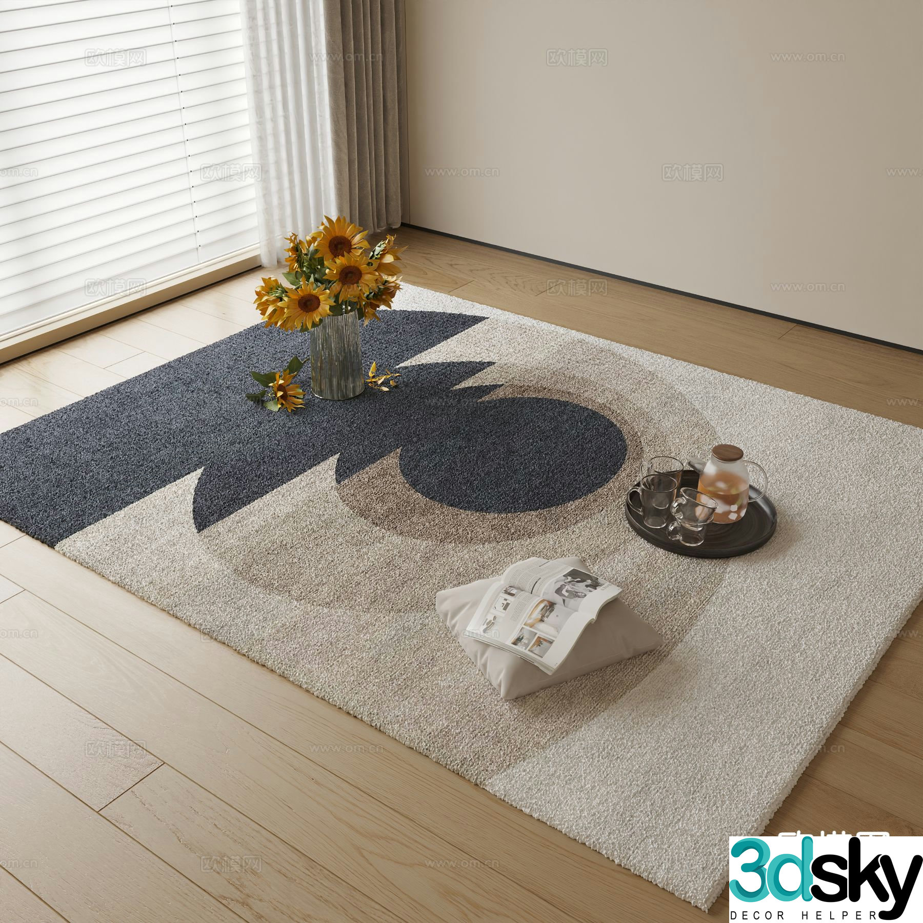 Modern carpet square rug 3d model