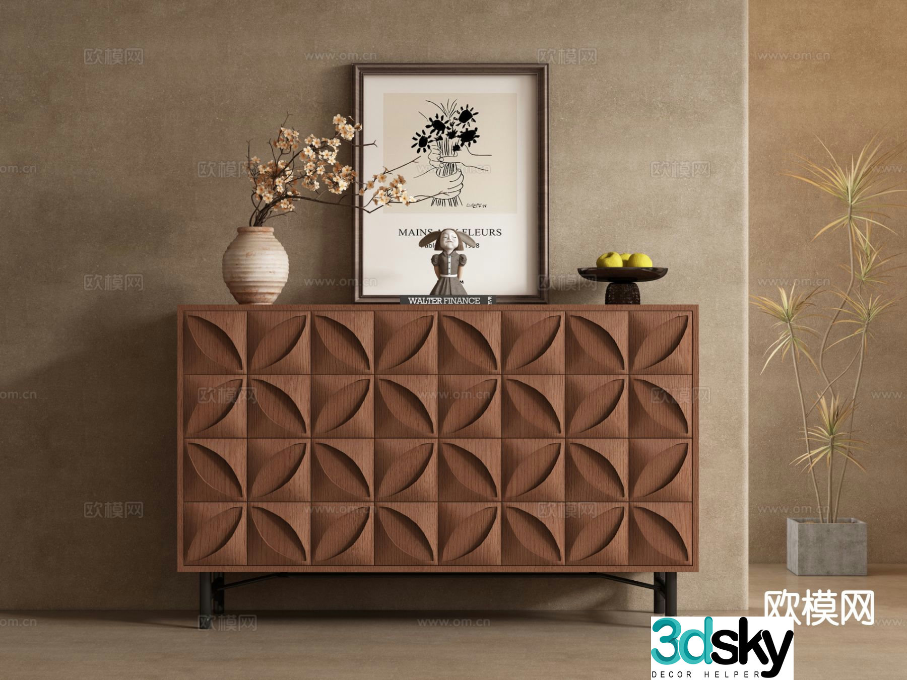 Medieval style side cabinet and entrance cabinet 3D model
