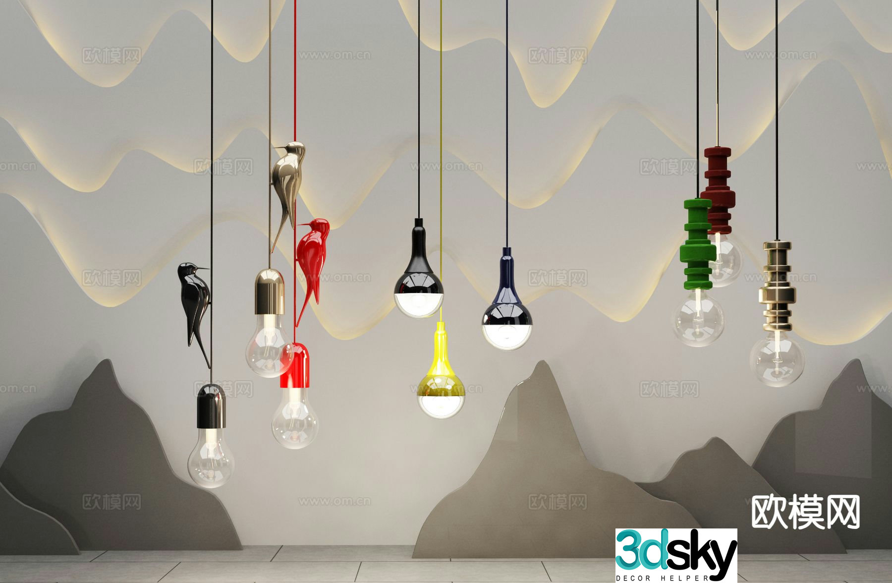 New Chinese style small chandelier Woodpecker chandelier 3D model