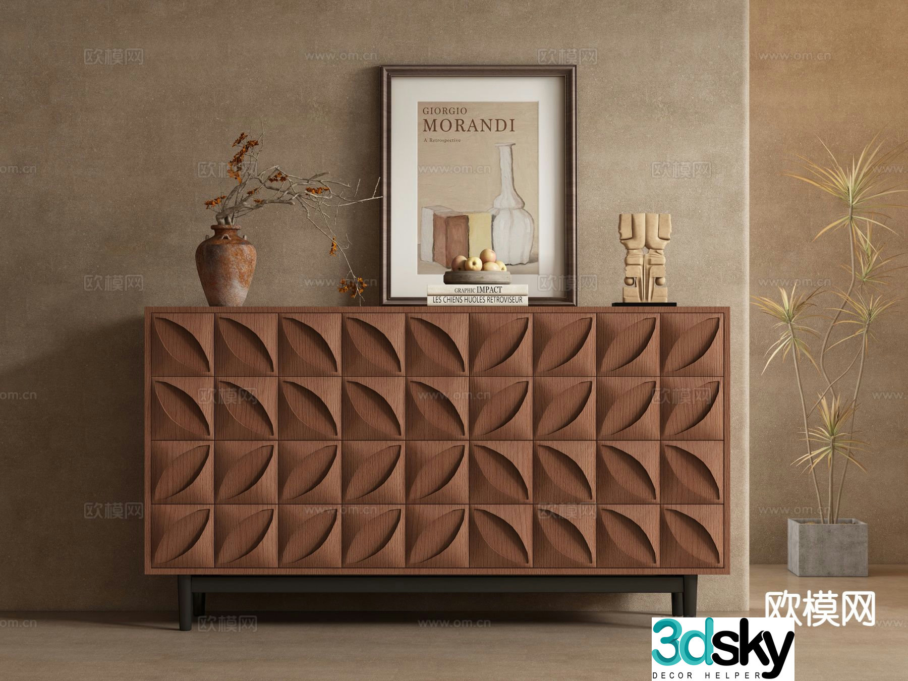 Medieval style chest of drawers entrance cabinet sideboard 3D model