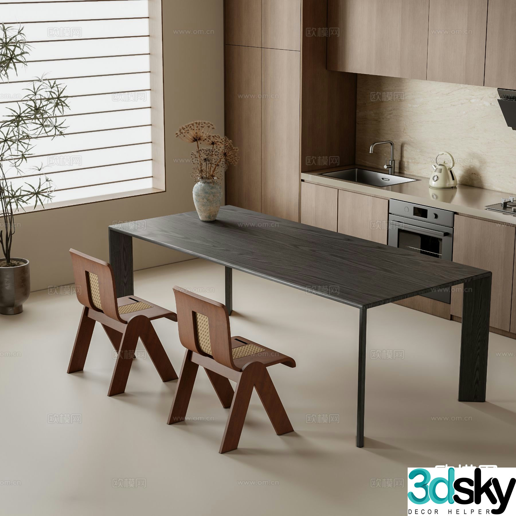 Medieval style dining table and chairs bar dining table 3D model