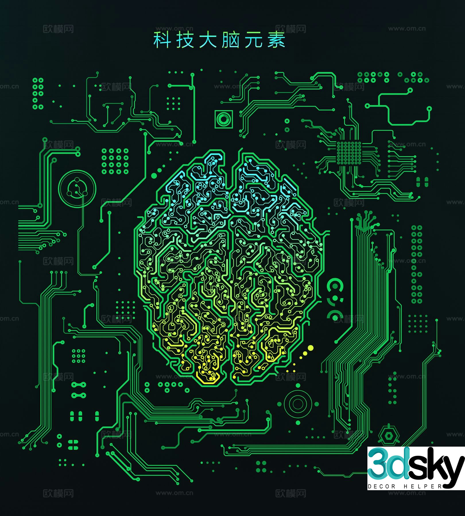 Technology circuit brain wall decoration digital intelligent brain 3d model