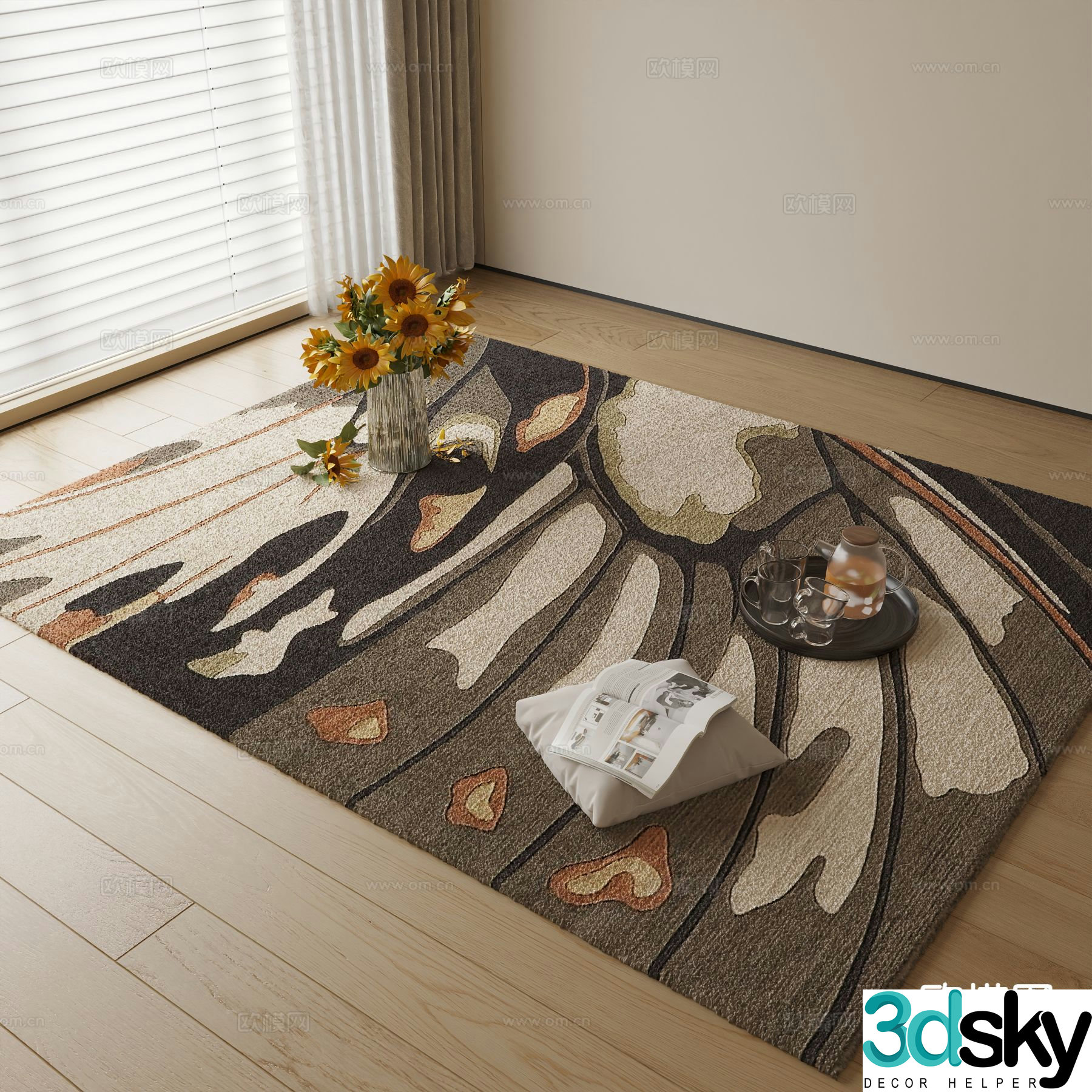 Modern carpet square rug 3d model