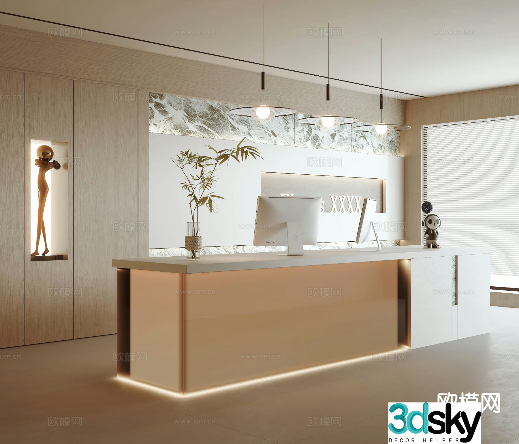 Cream style front desk service desk reception desk 3d model