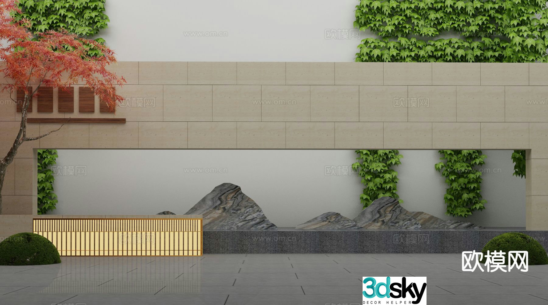 New Chinese style landscape sketch water feature wall 3D model