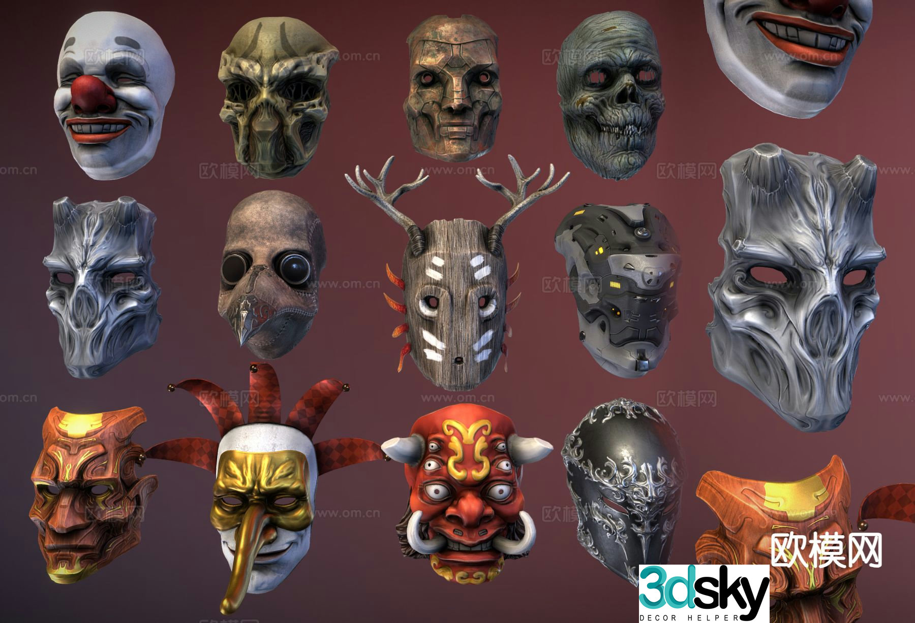Monster Mask Clown Mask Wall Decor Pendant 3D Model