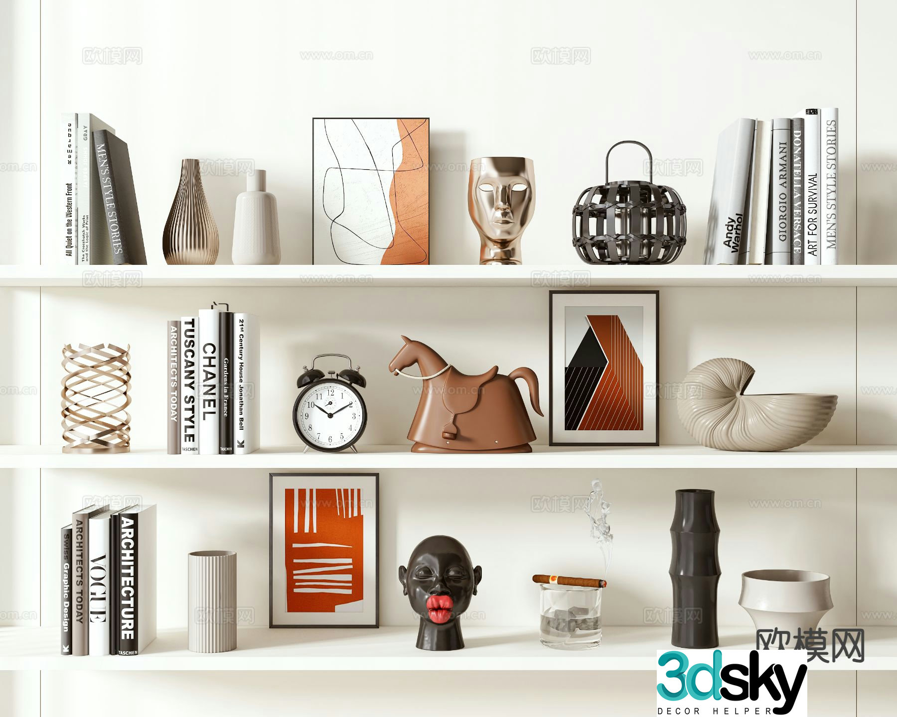 Modern decorations ornaments books hanging paintings 3D model
