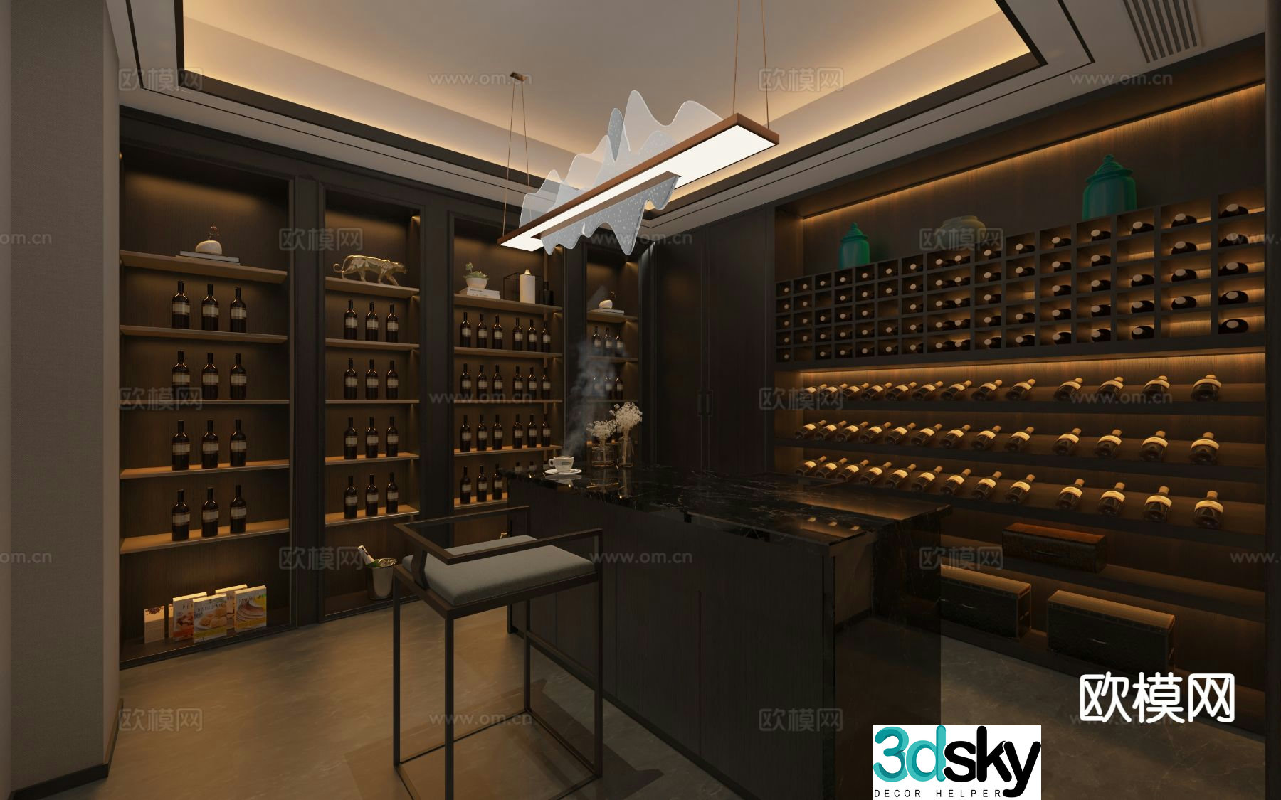 New Chinese style wine cellar basement leisure room 3d model