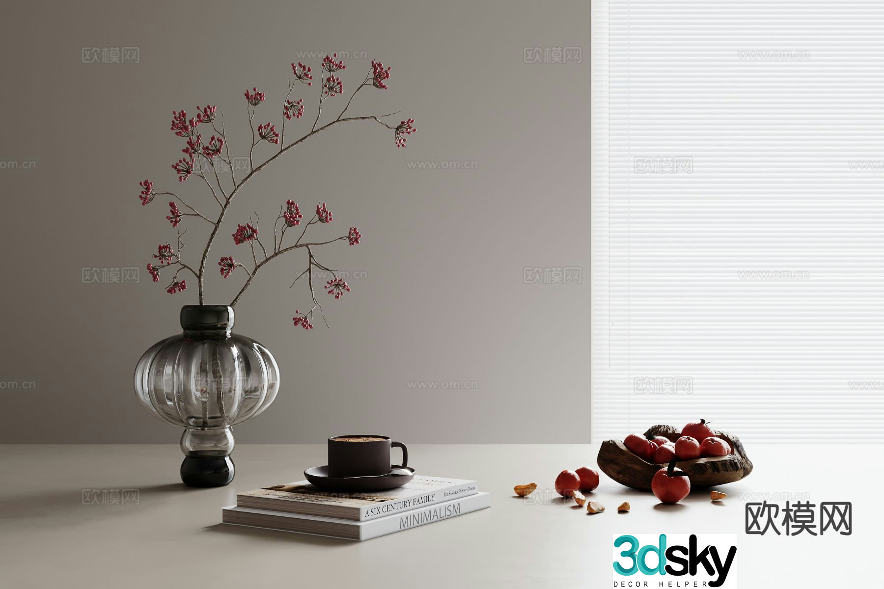 Modern decorations vase book fruit plate 3D model