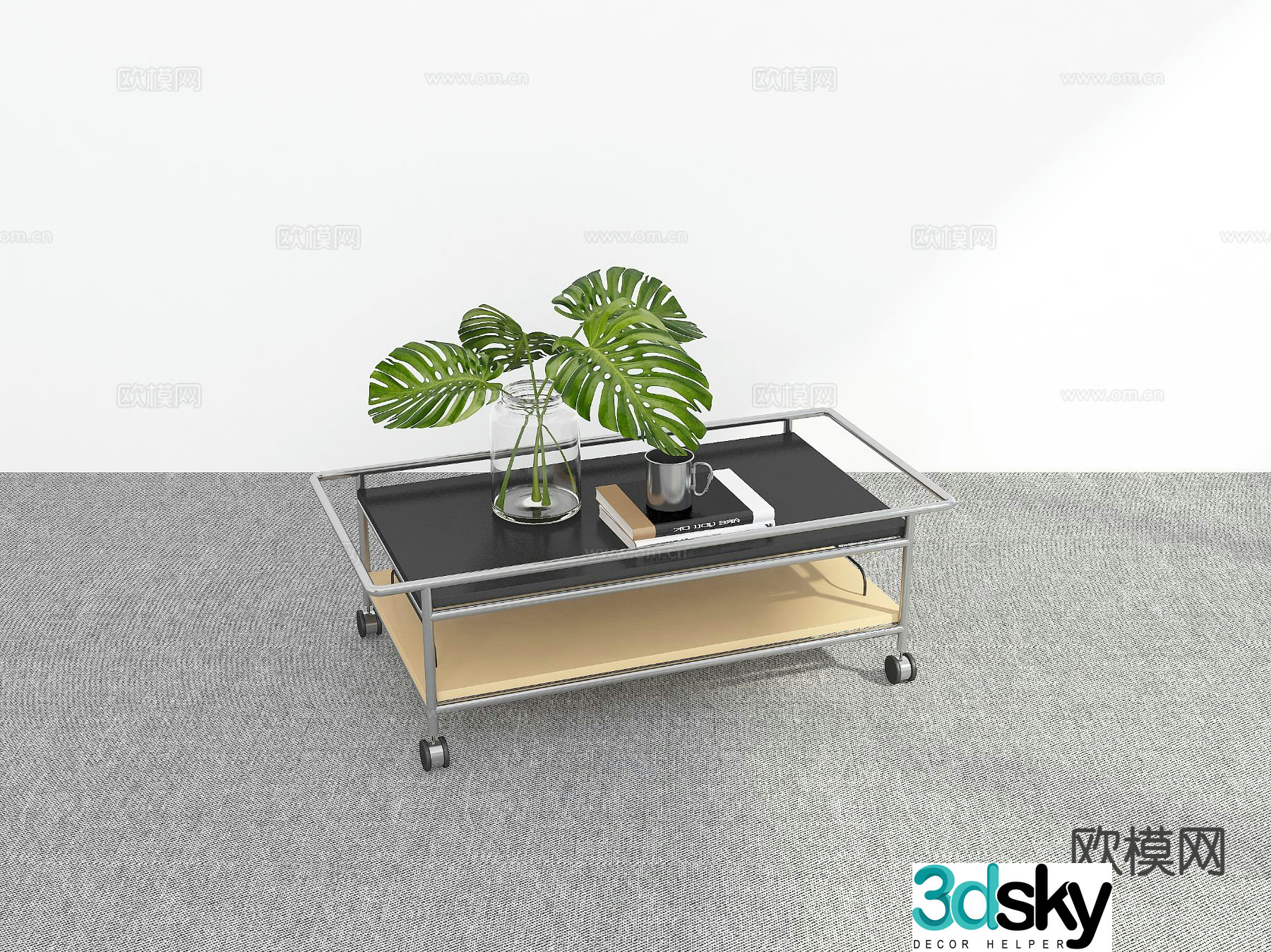 Square coffee table mobile coffee table 3d model
