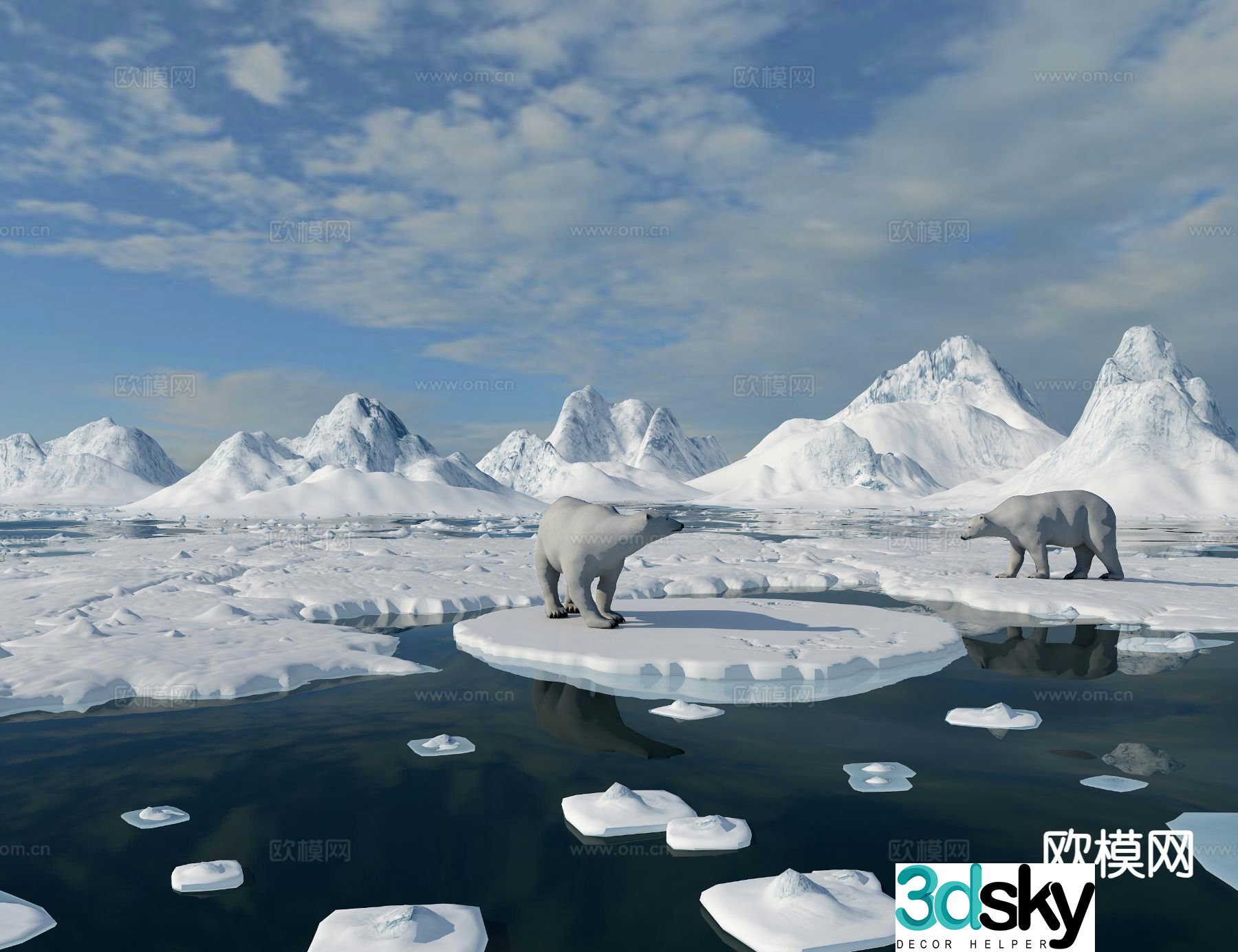 polar bear white bear glacier ice floe ocean 3d model