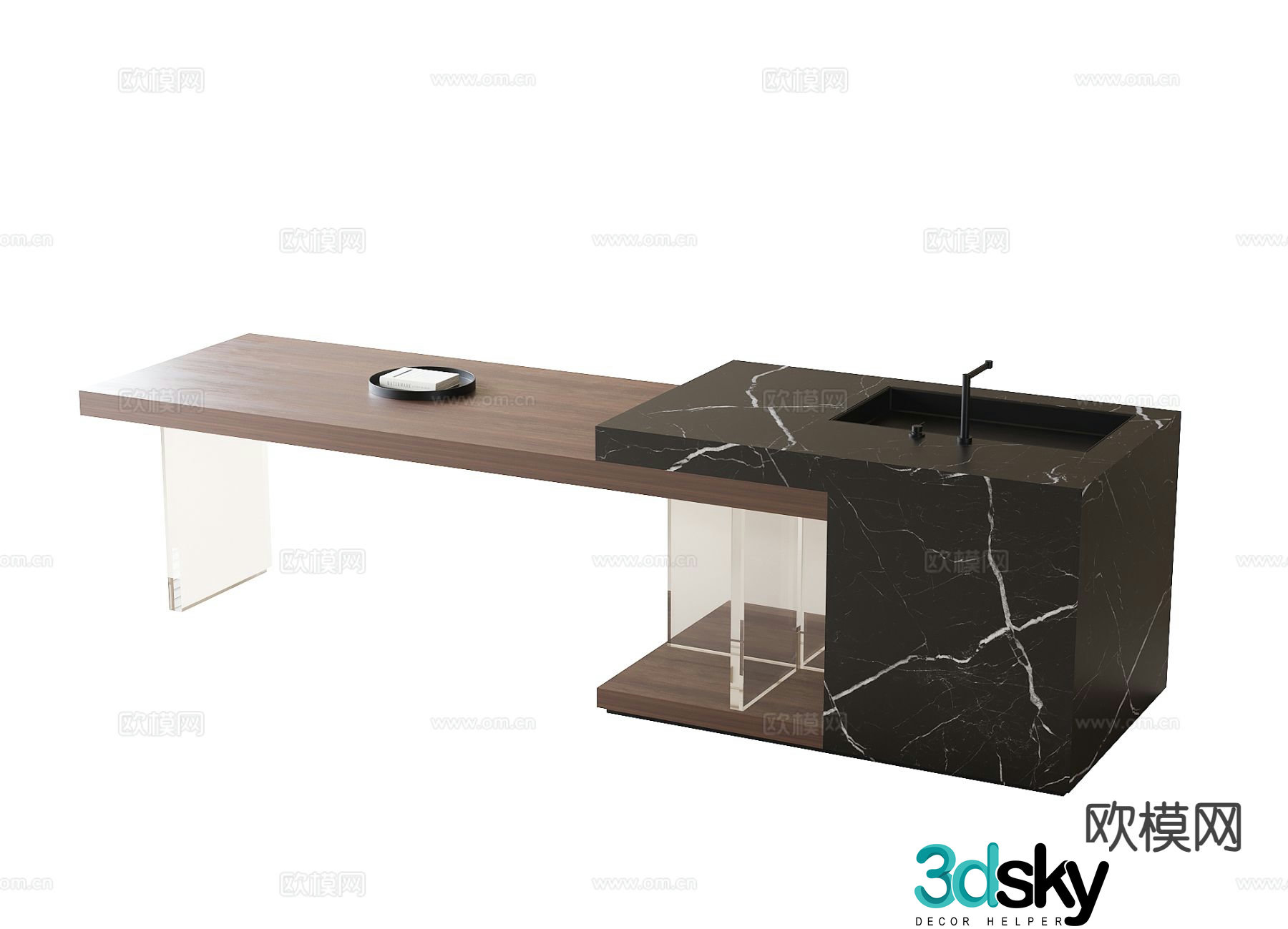 Modern island dining table 3d model