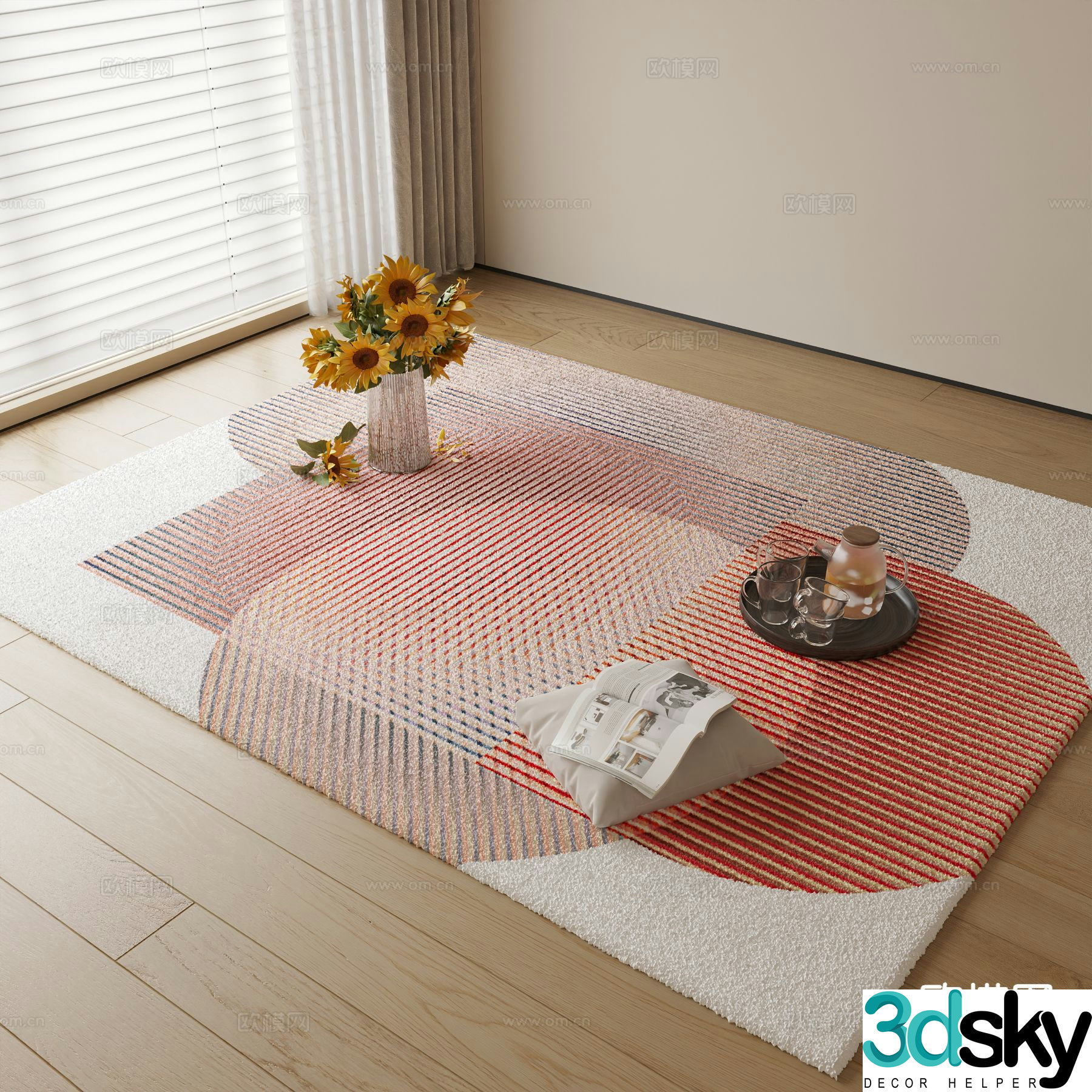 Modern carpet square rug 3d model