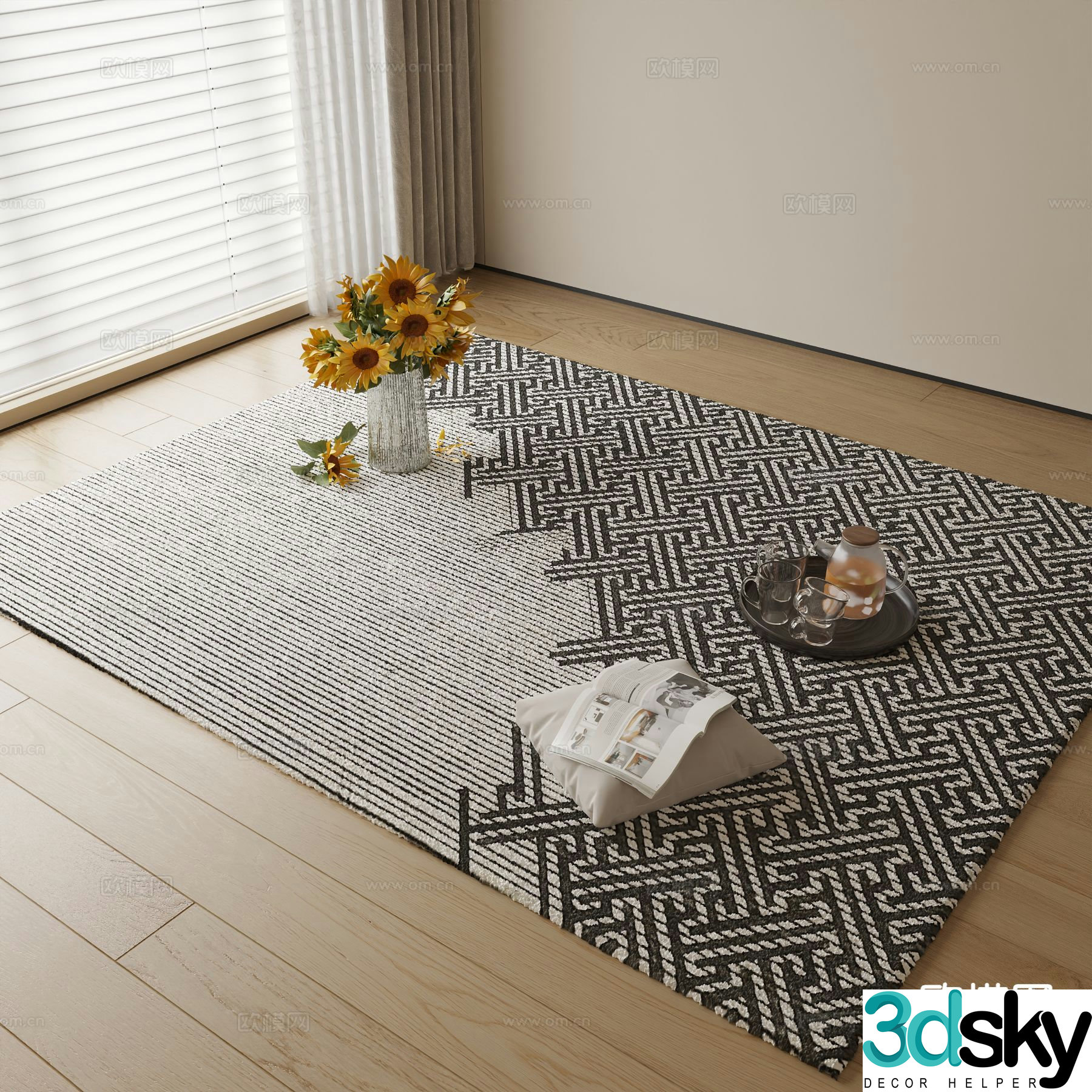 abstract carpet square rug 3d model