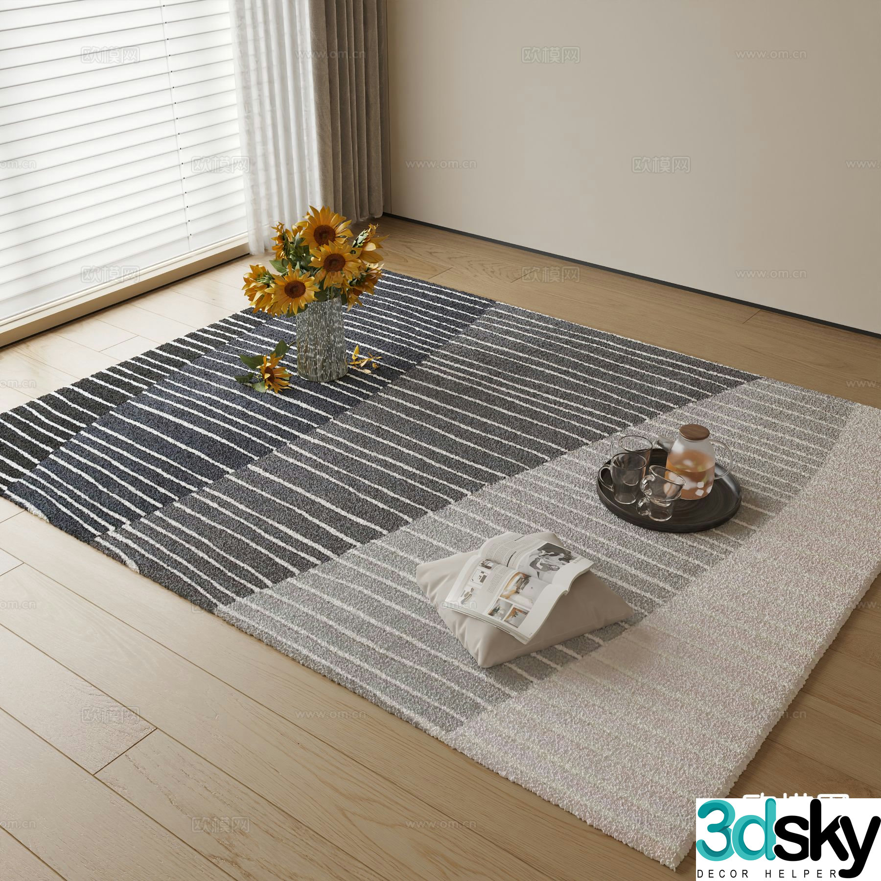 striped carpet square carpet 3d model