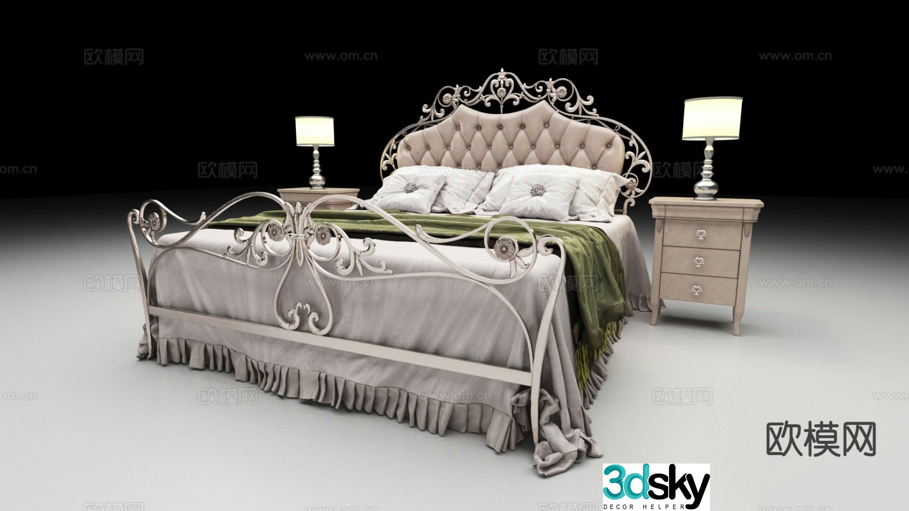 European double bed 3d model