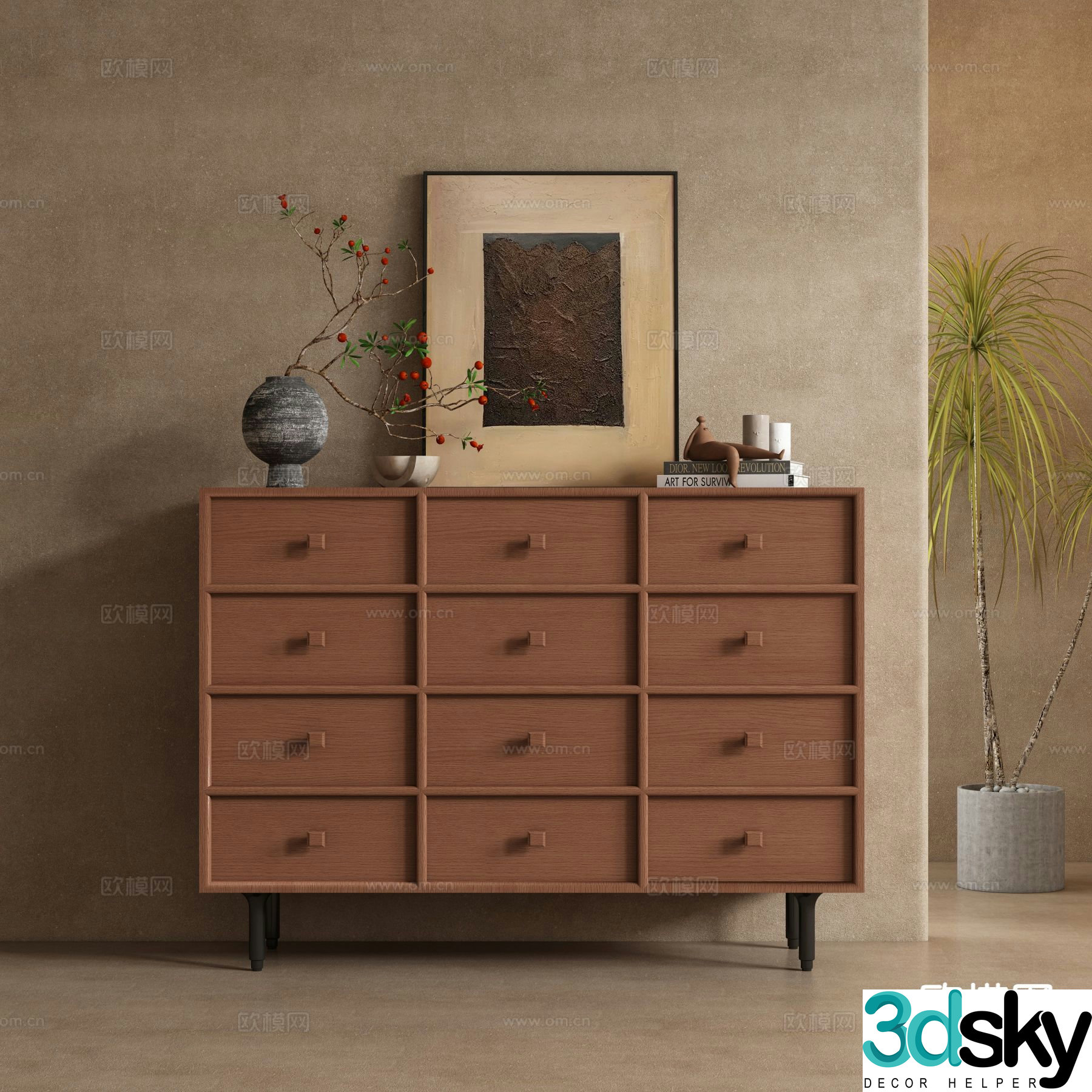 Medieval style side cabinet entrance cabinet chest of drawers 3D model