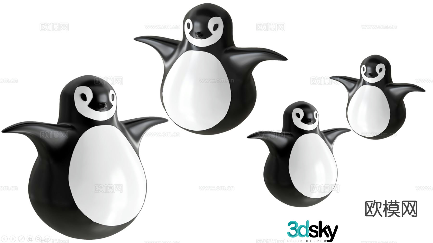 Penguin trendy toy sculpture doll cartoon ornament 3d model