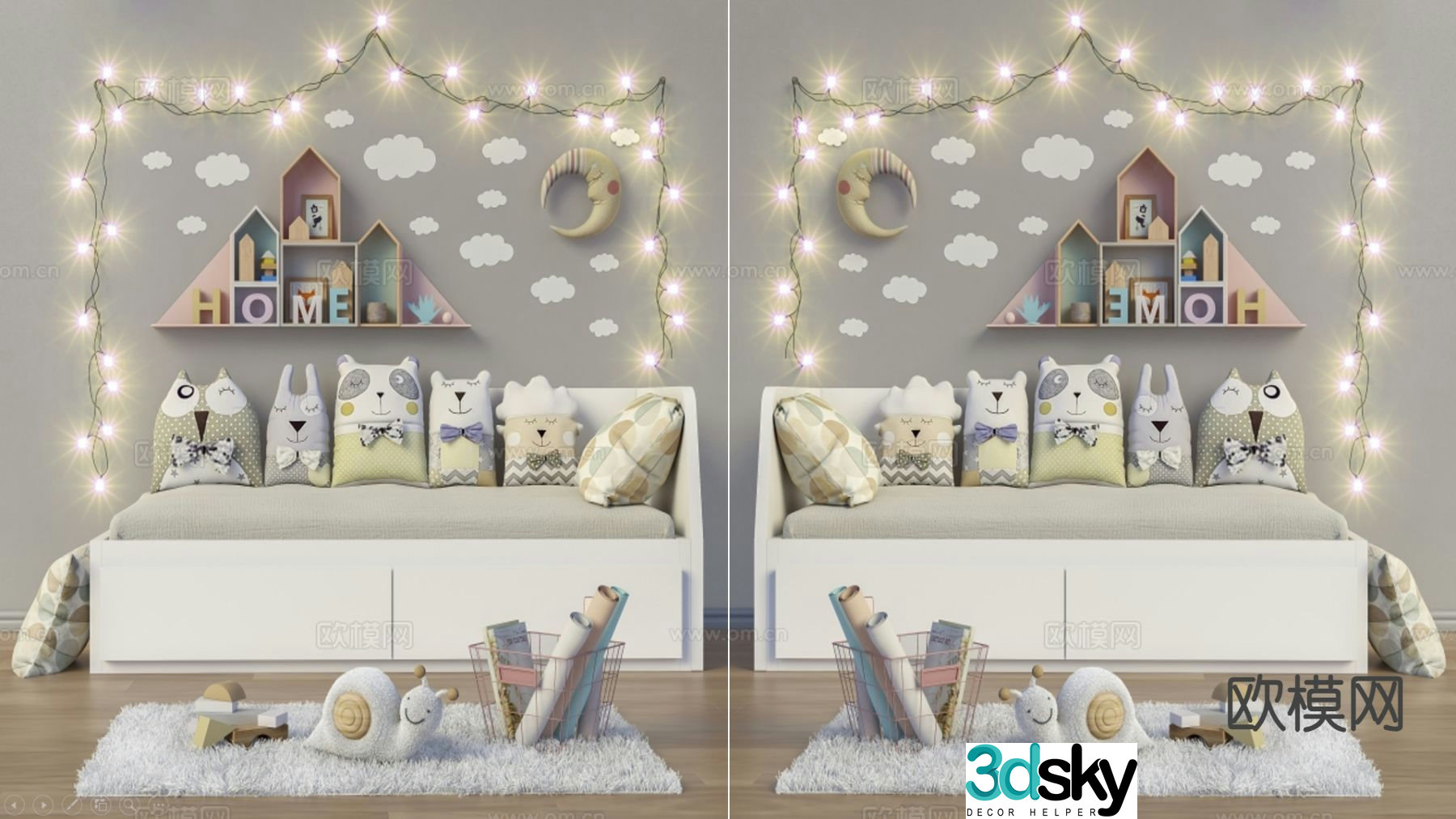 Modern children’s bed doll ragdoll doll 3d model