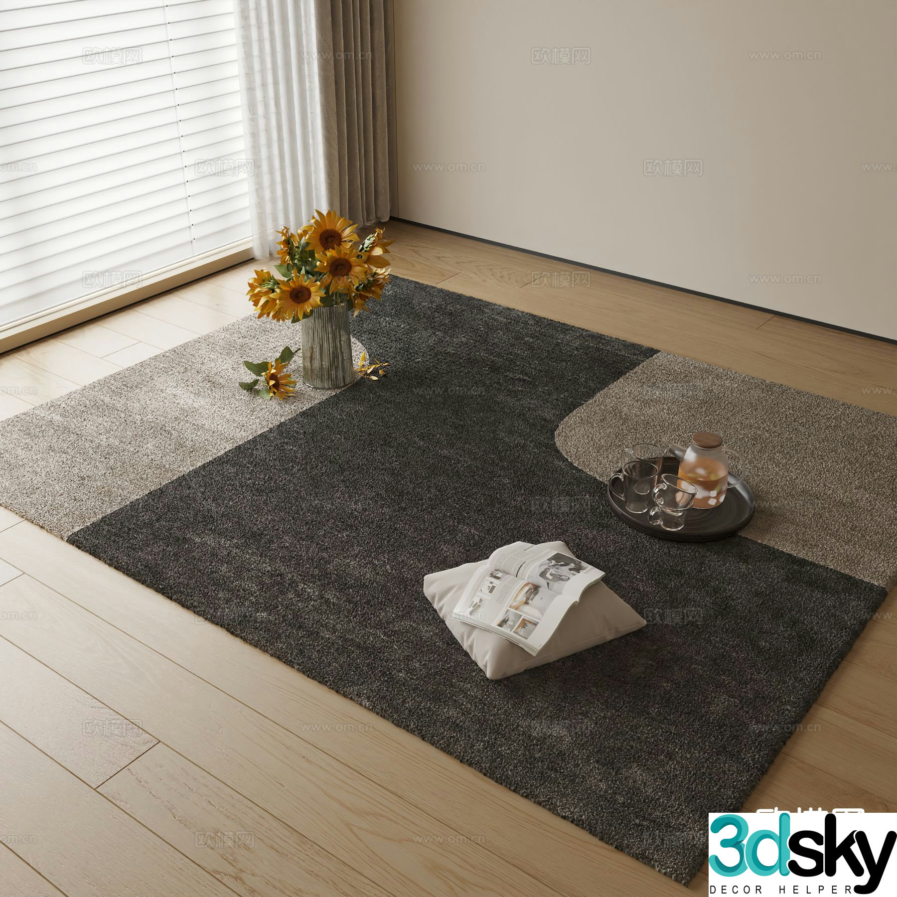 abstract carpet square rug 3d model