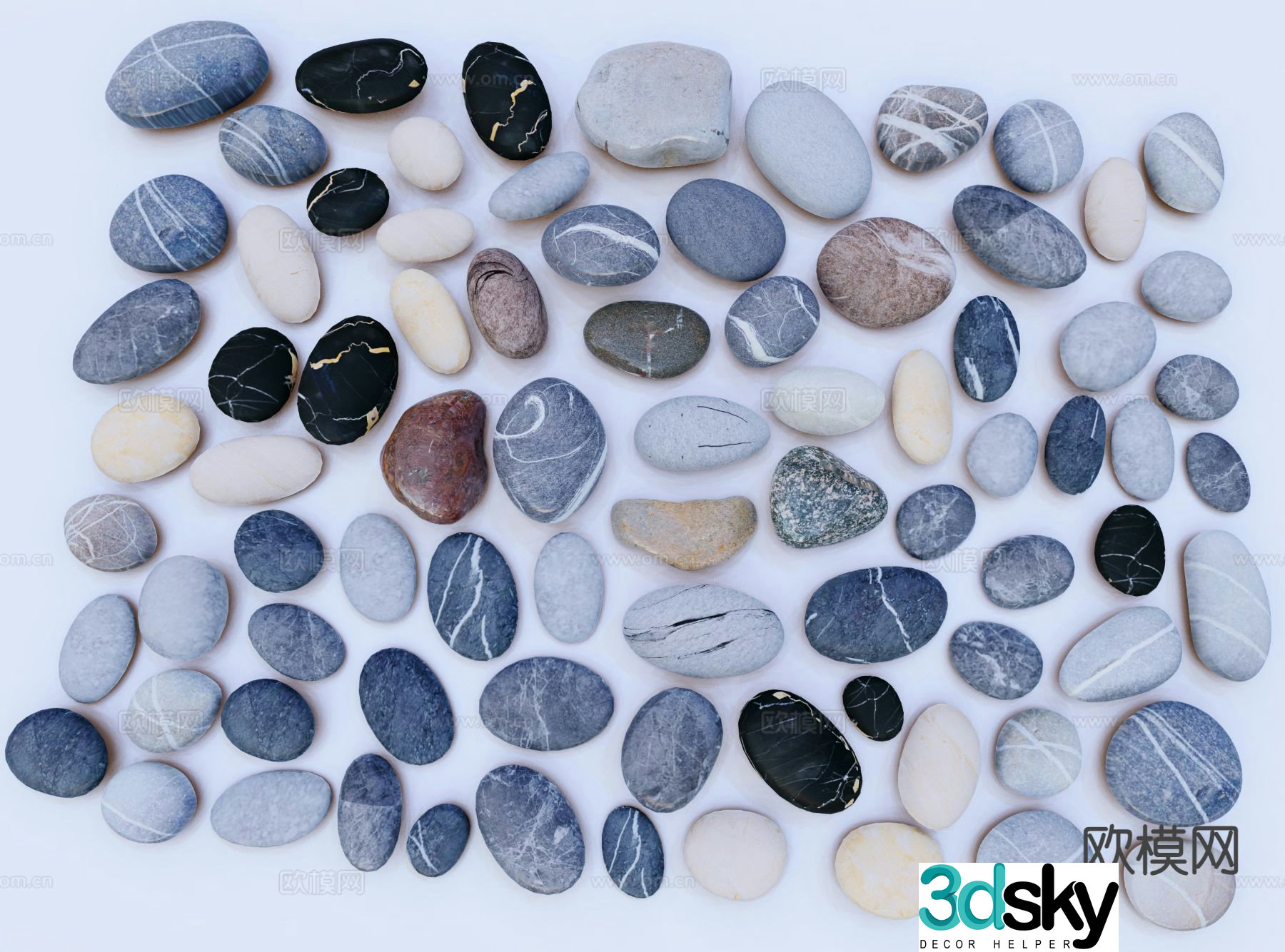 Pebbles river pebbles gravel gravel 3d model