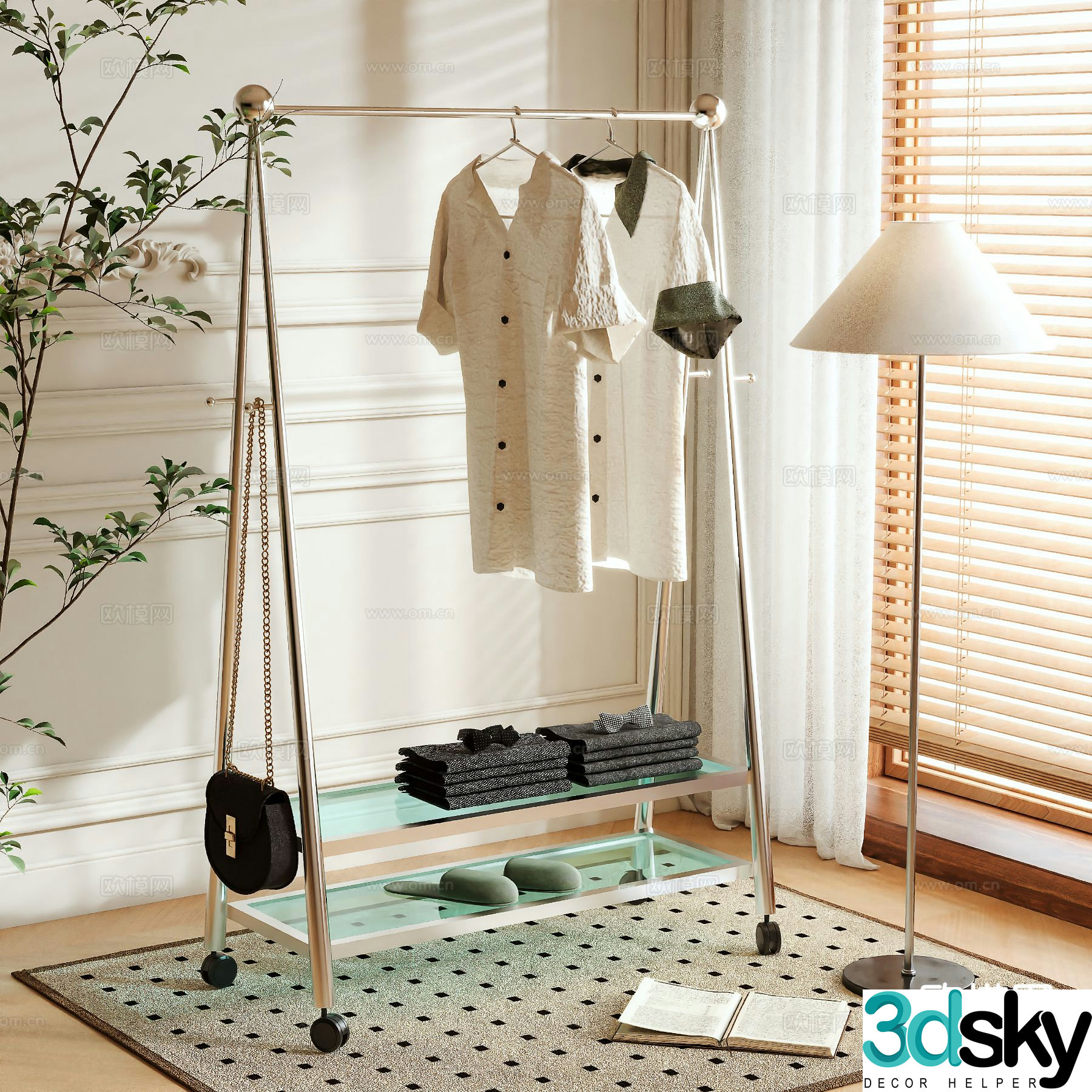 Clothes rack coat rack floor-standing clothes rack 3D model