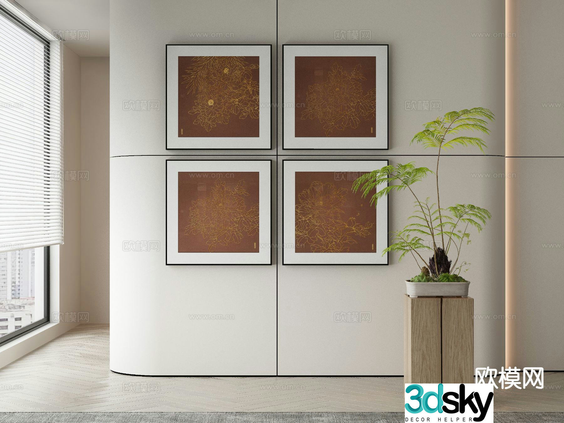 New Chinese style decorative painting combination hanging painting Zen painting 3D model