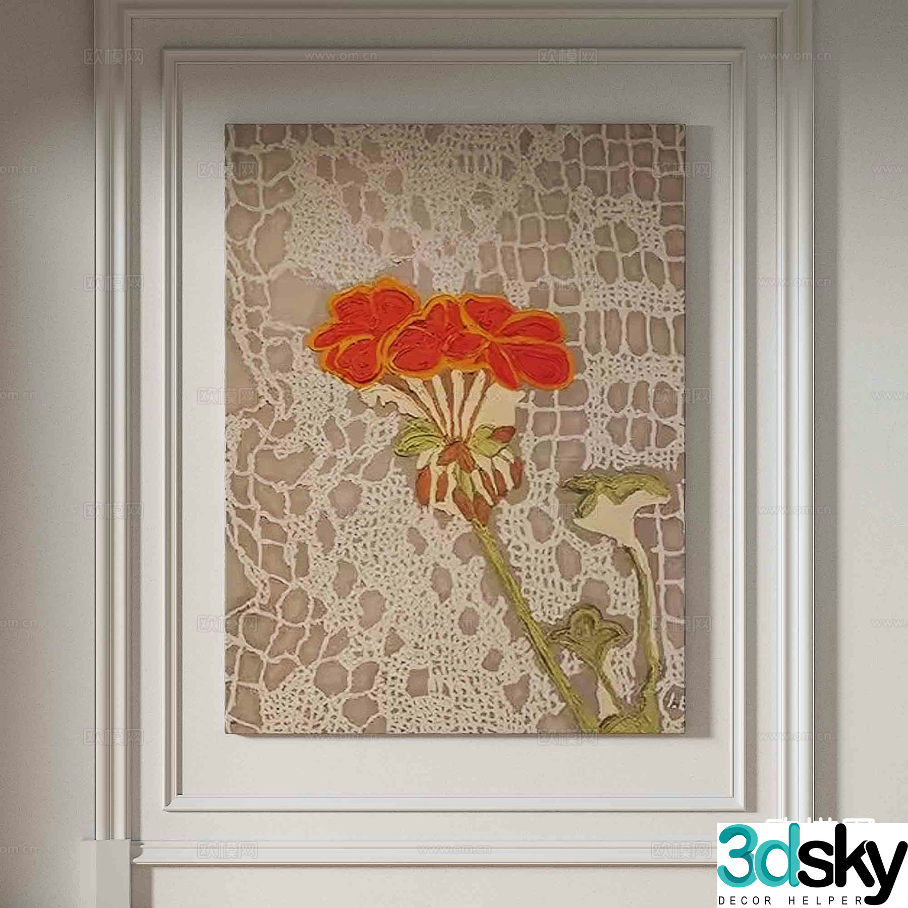 Simple European texture painting decorative painting flower hanging painting 3D model