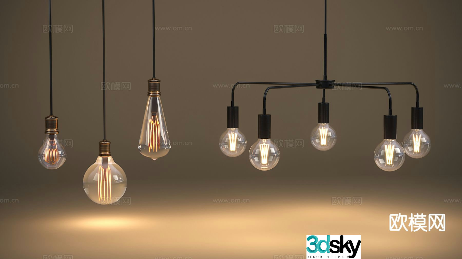 Industrial style chandelier glass bulb chandelier 3d model